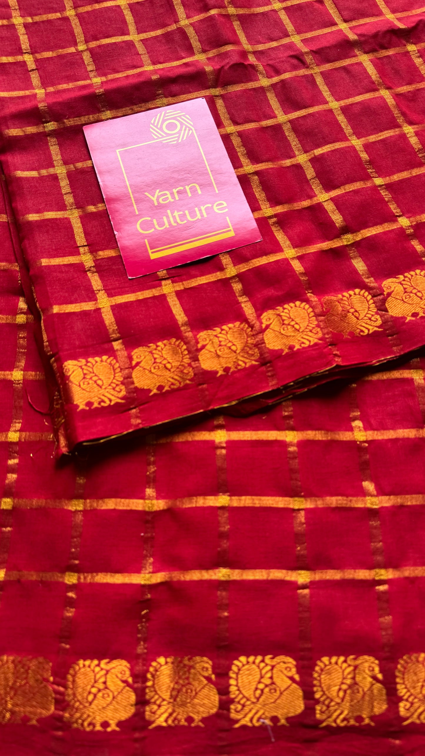 Red pavithra kattam sungudi, madurai cotton - YCCOTNSEMS01