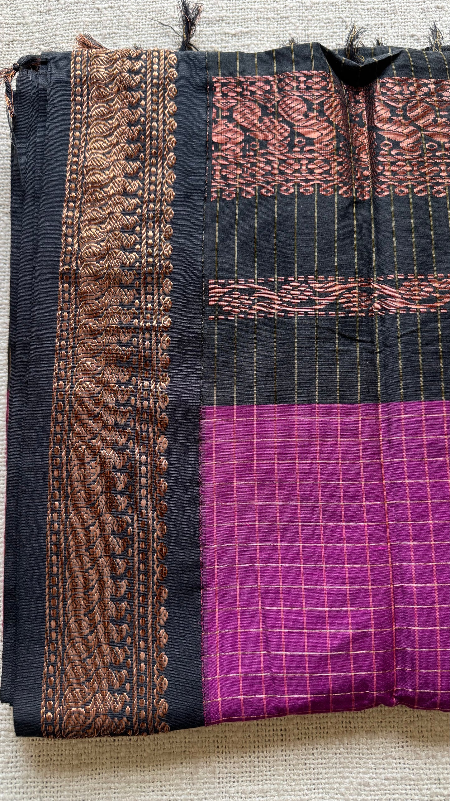 Dark pink with black, checks - cotton silk - YCCOTNOCKCS11