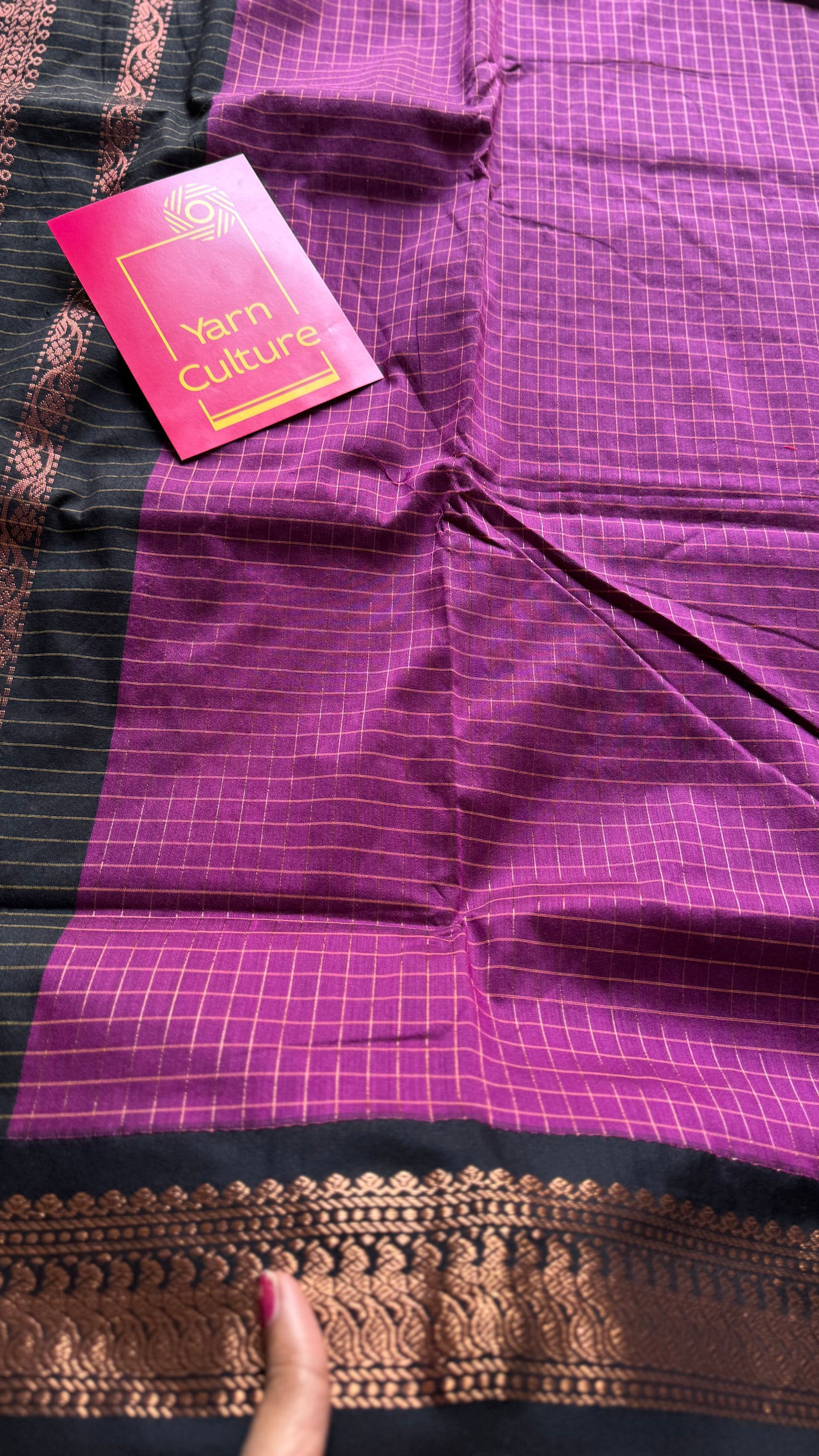 Dark pink with black, checks - cotton silk - YCCOTNOCKCS11