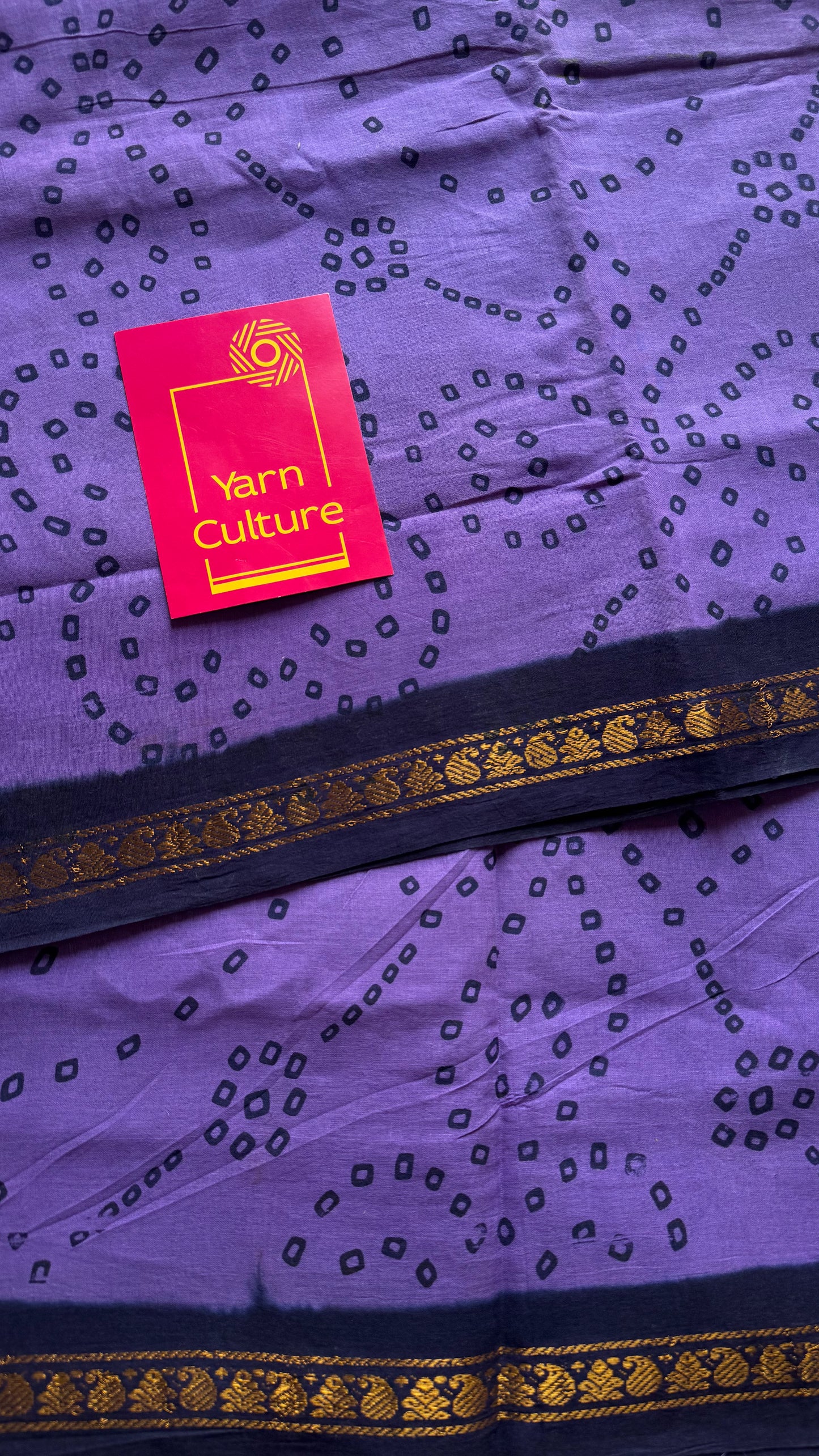 Purple with dark blue, printed sungudi, madurai cotton - YCCOTNOCSC17