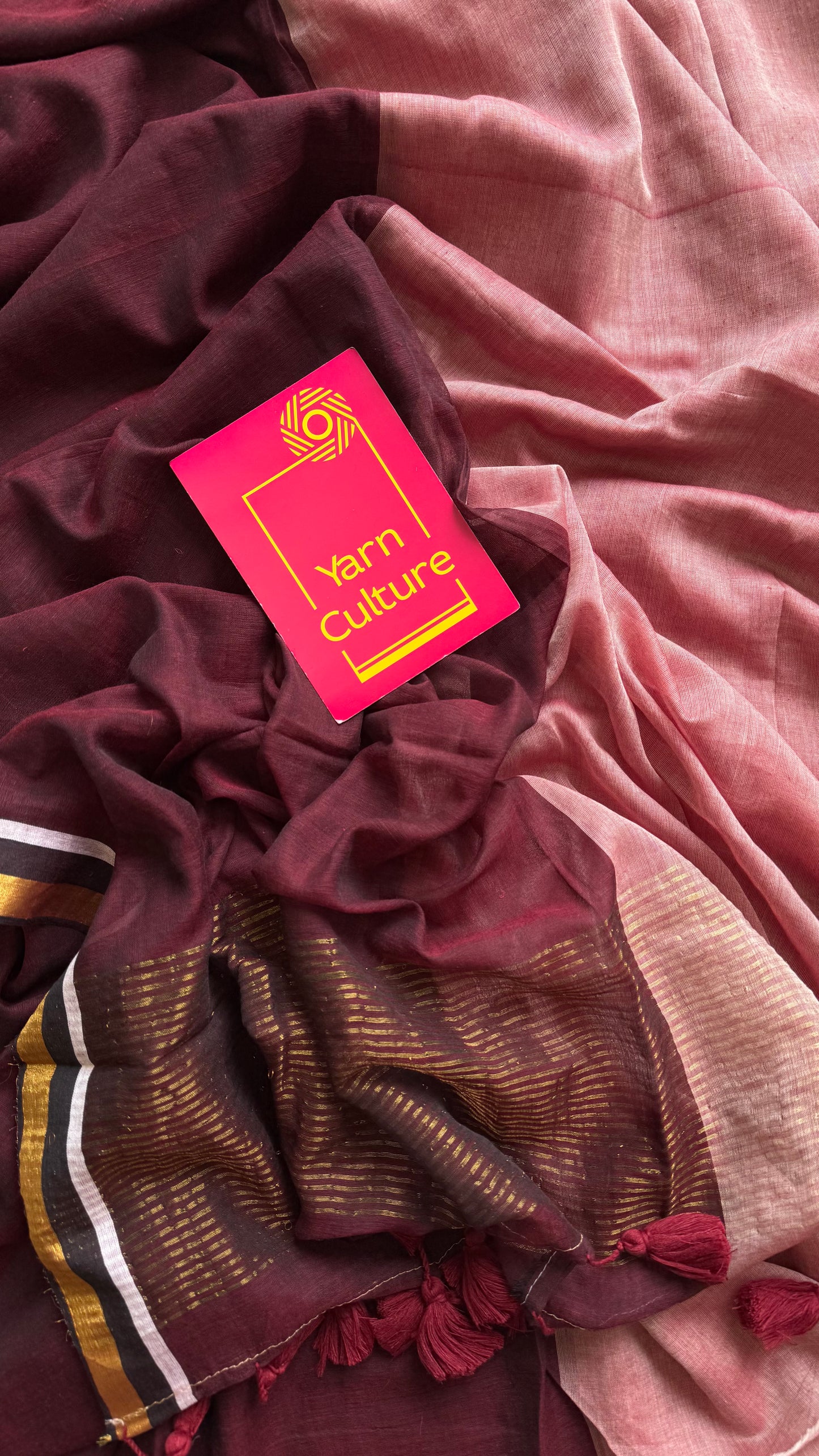 Light and dark maroon mul, thin antique gold zari - YCBCMCLSE29