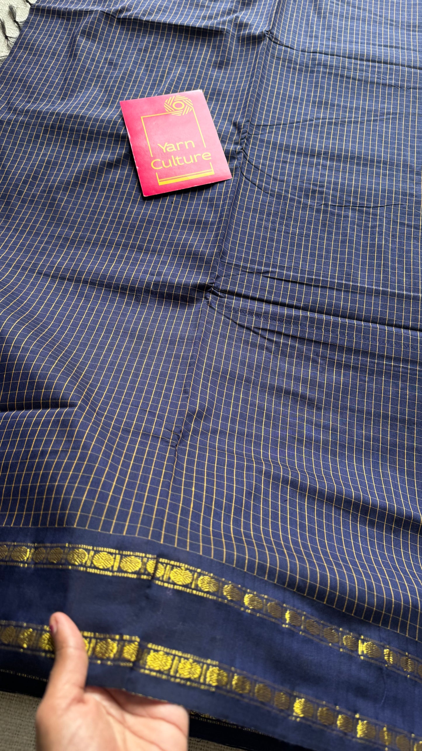 Dark blue, arani checks, cotton silk - YCCOTNJUAR06