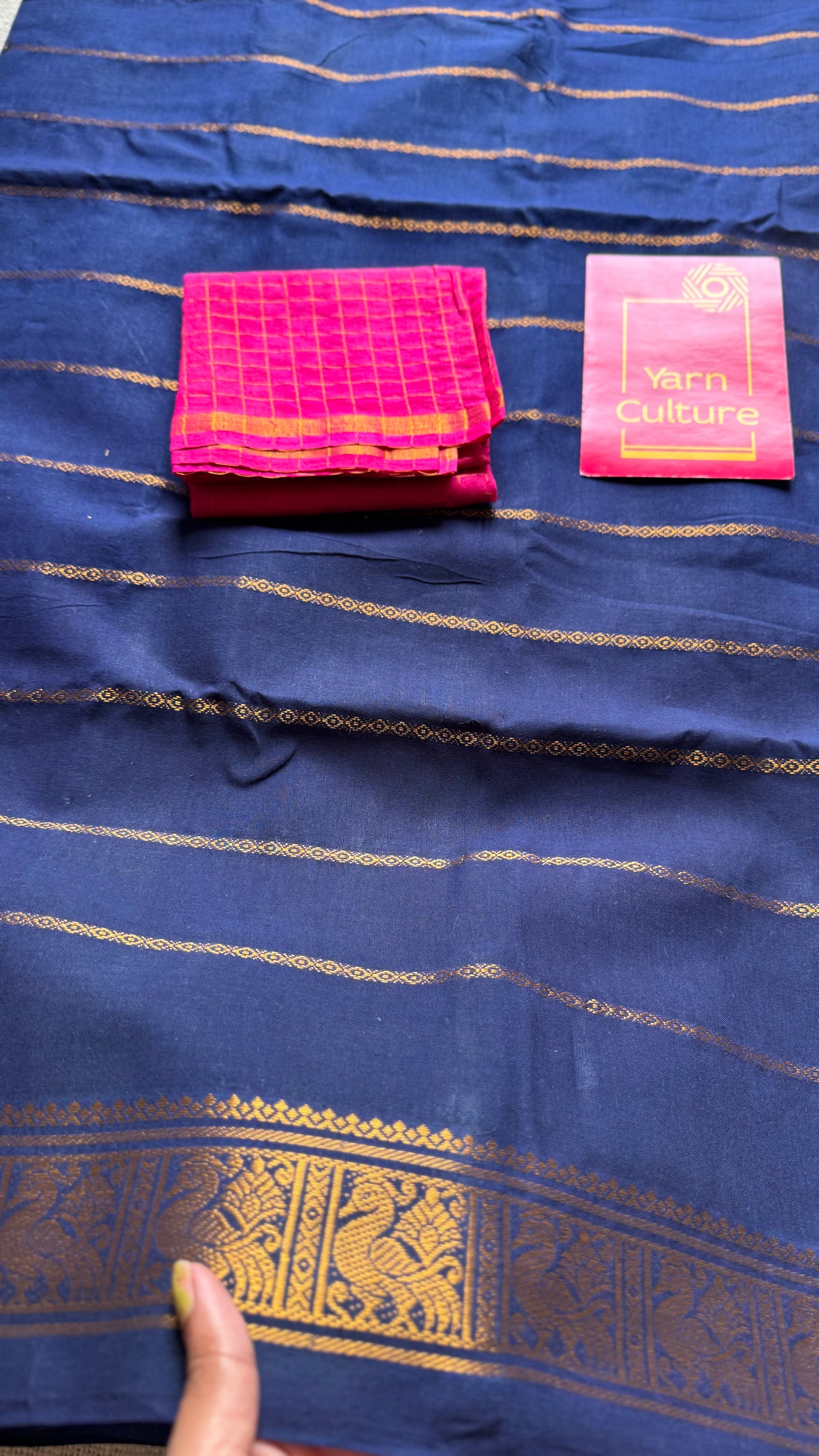 Dark blue veldhaari, kattuchayam dyed, madurai cotton - YCCOTNSEMS83