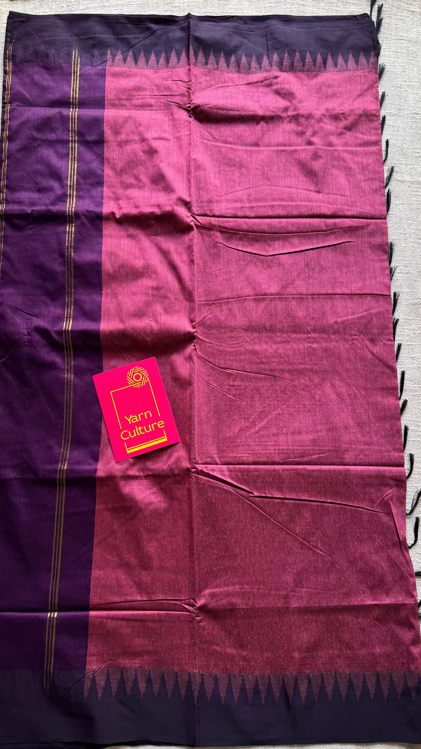 Dusty pink with purple temple border - cotton silk - YCCOTNOCKCS3