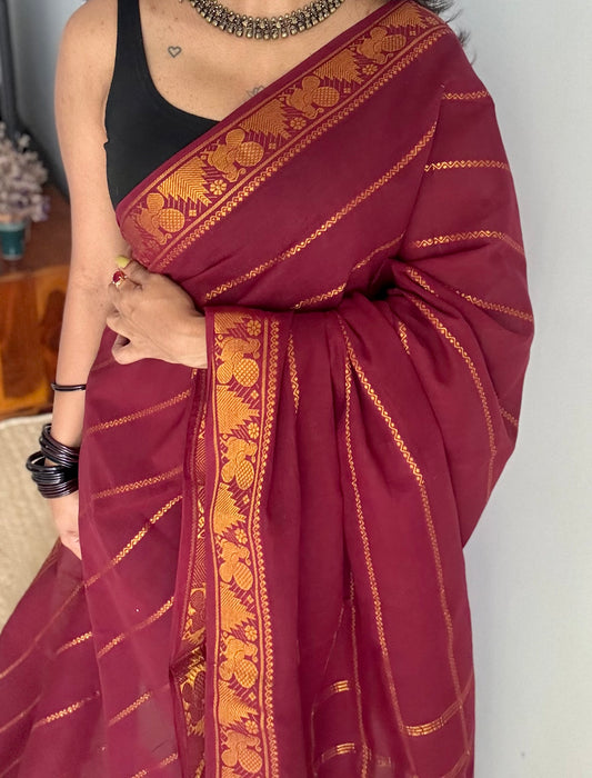 Maroon veldhaari, kattuchayam dyed, madurai cotton - YCCOTNSEMS86