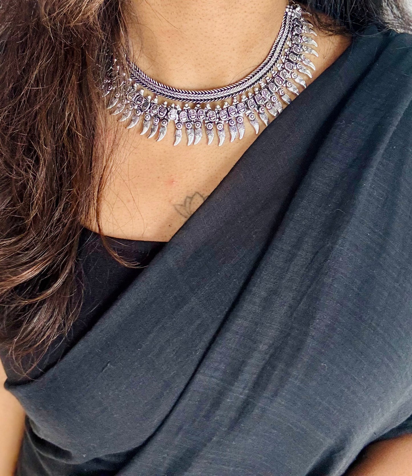 Necklace, oxidised silver - YCOSNP444