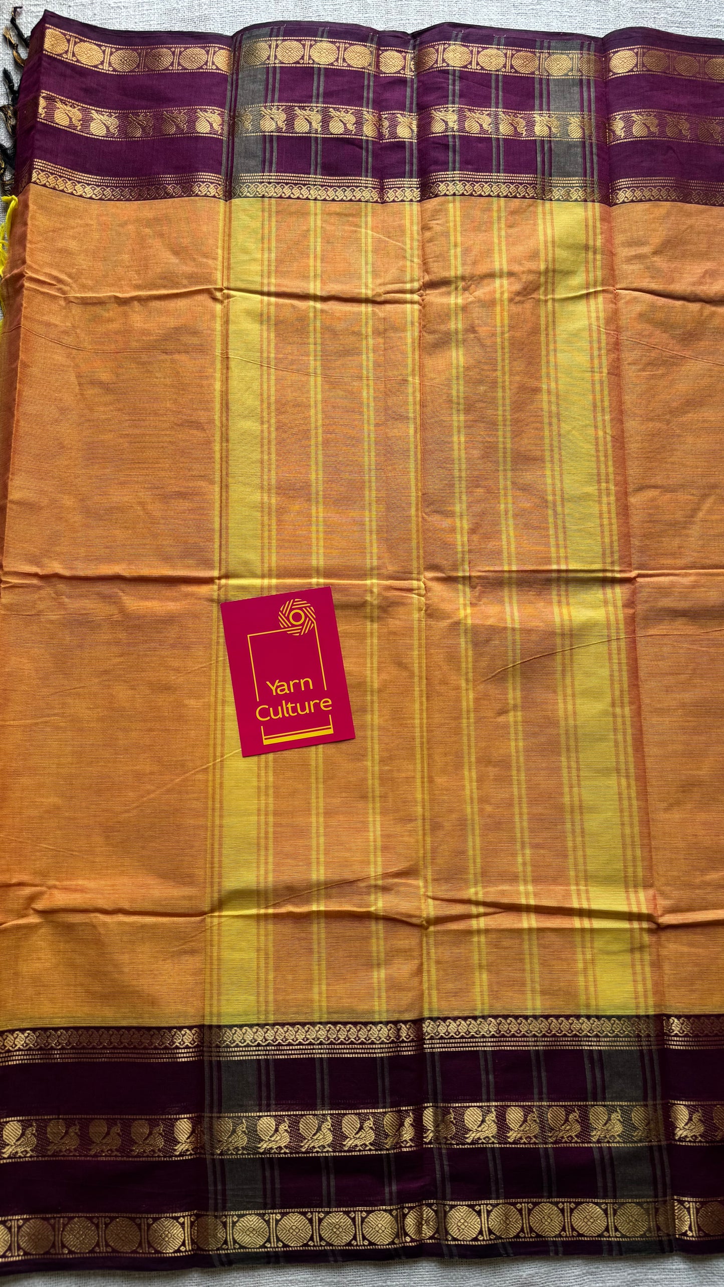 Light orange with maroon contrast border, chettinad cotton - YCCOTNOCCC02