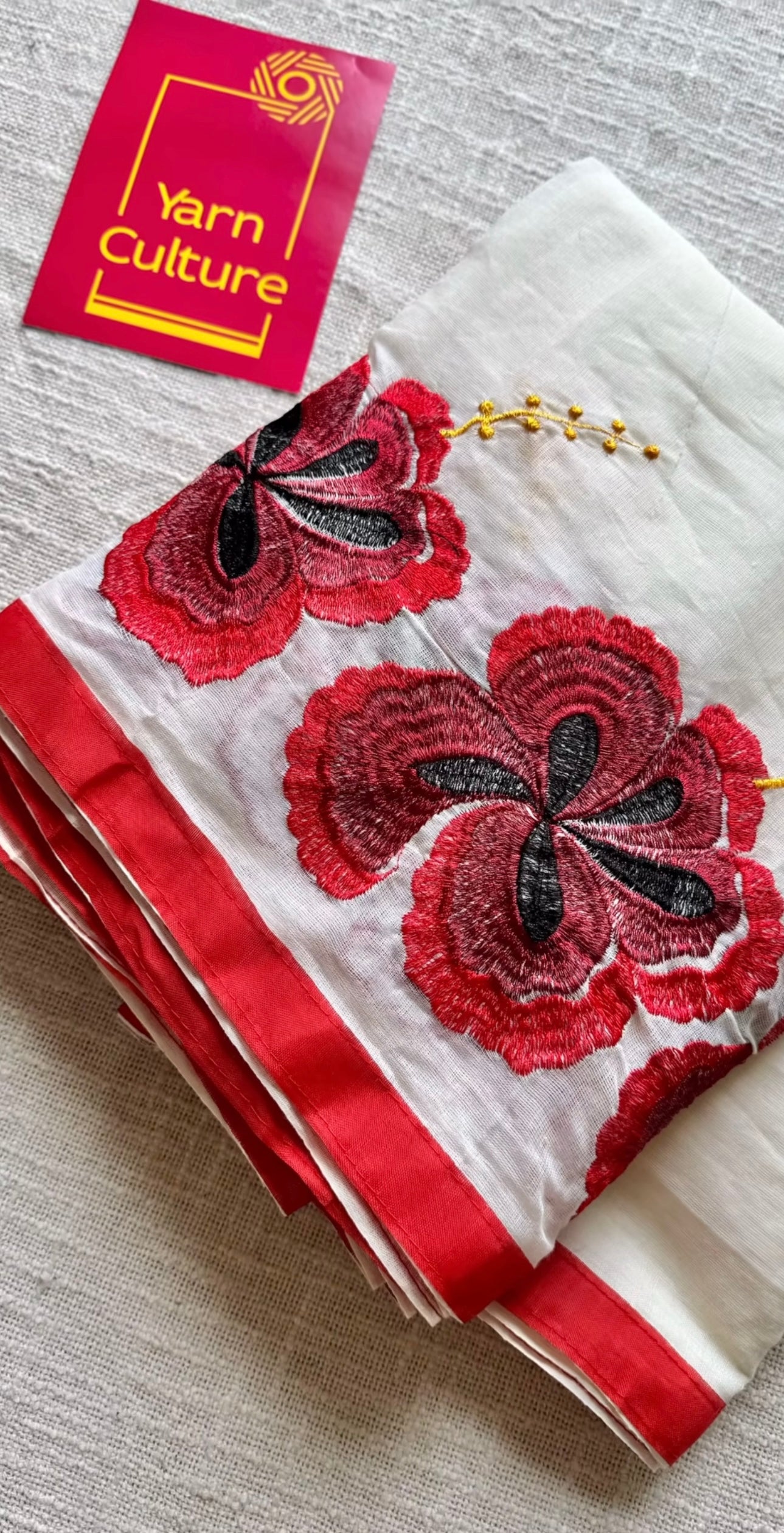 Chembarathi : Red Hibiscus flower cutwork in soft cotton, YCON25BCSC241