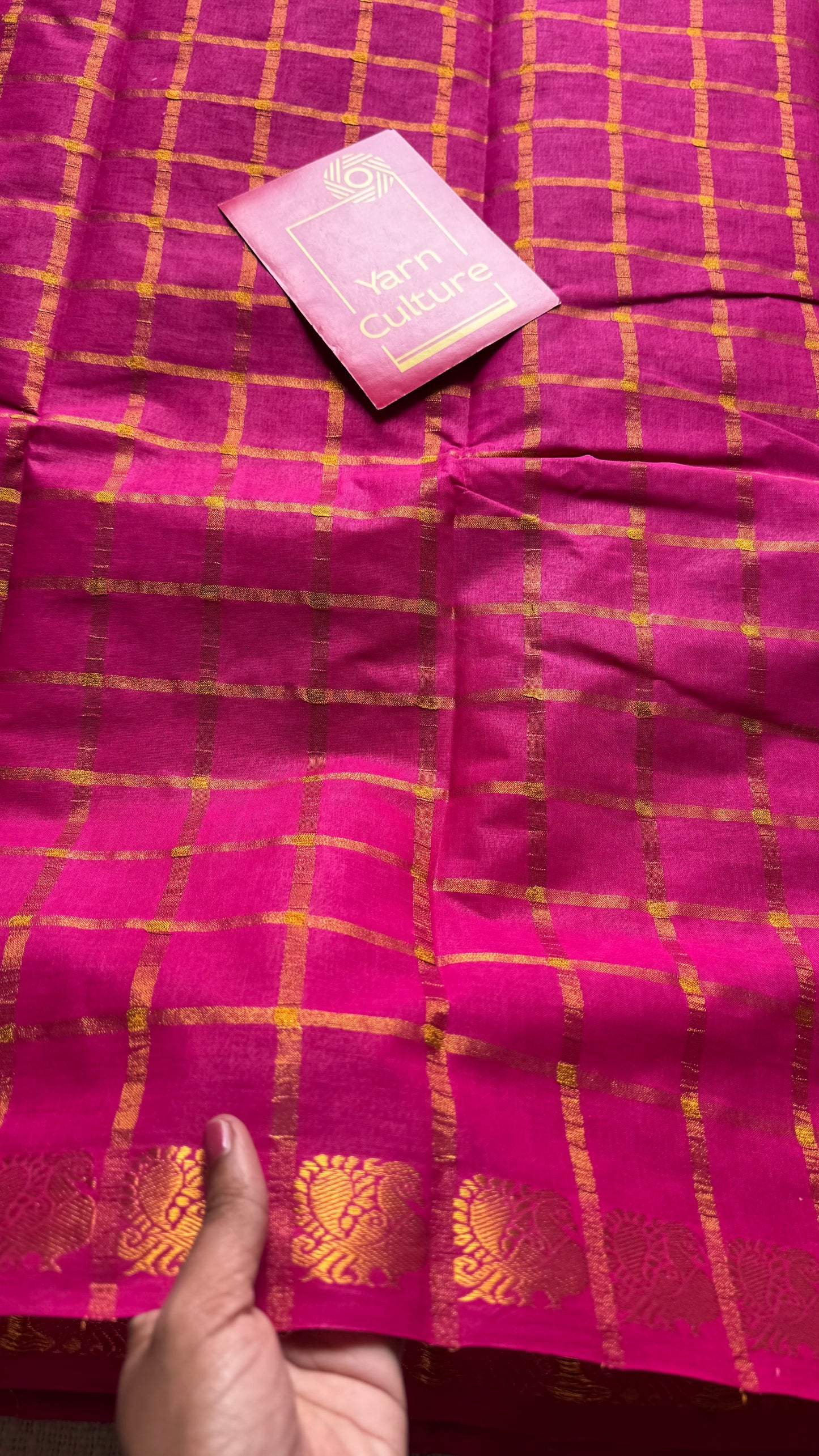 Hot pink pavithra kattam sungudi, madurai cotton - YCCOTNSEMS95