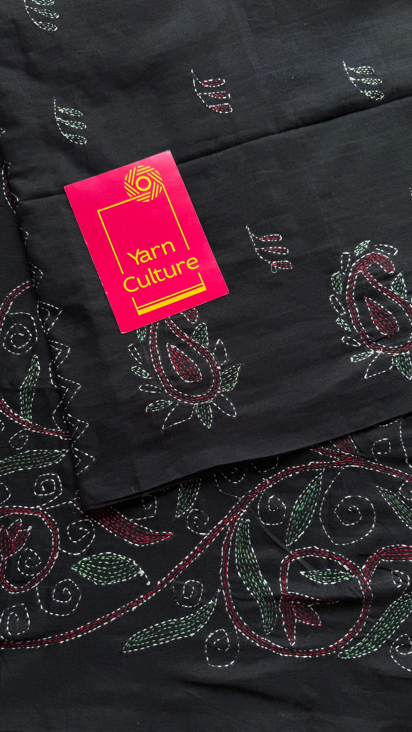 Kaaj Kaalo (কাজ কালো) - Embroidered Black, kantha weave in soft khadi cotton - YCBCSEKC08