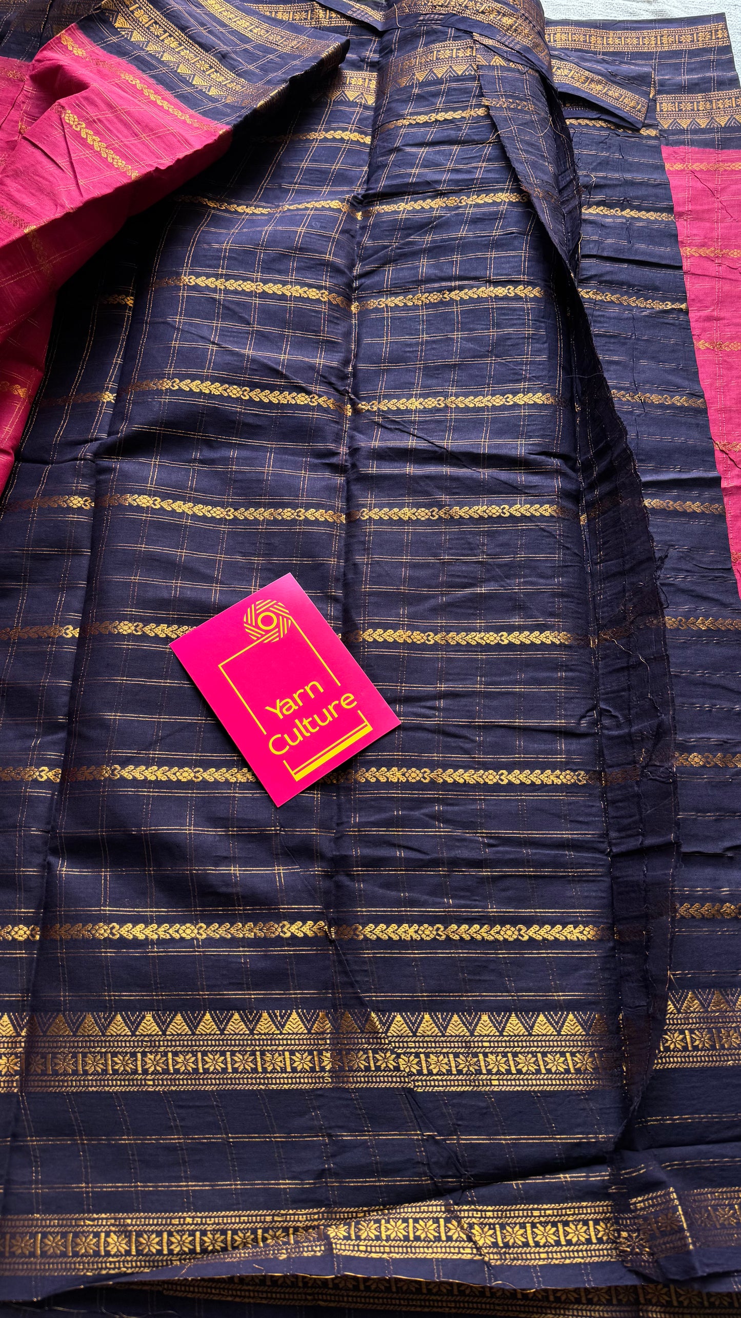 Pinkish red with dark blue, Adayar checks with velthaari pattern, madurai cotton - YCCOTNOCSC05