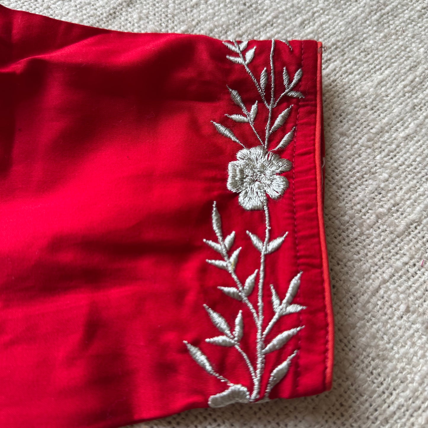 Red cotton silk with silver floral emboridery, size 36 (alterable from 34-40), readymade blouse - YCBLAU01