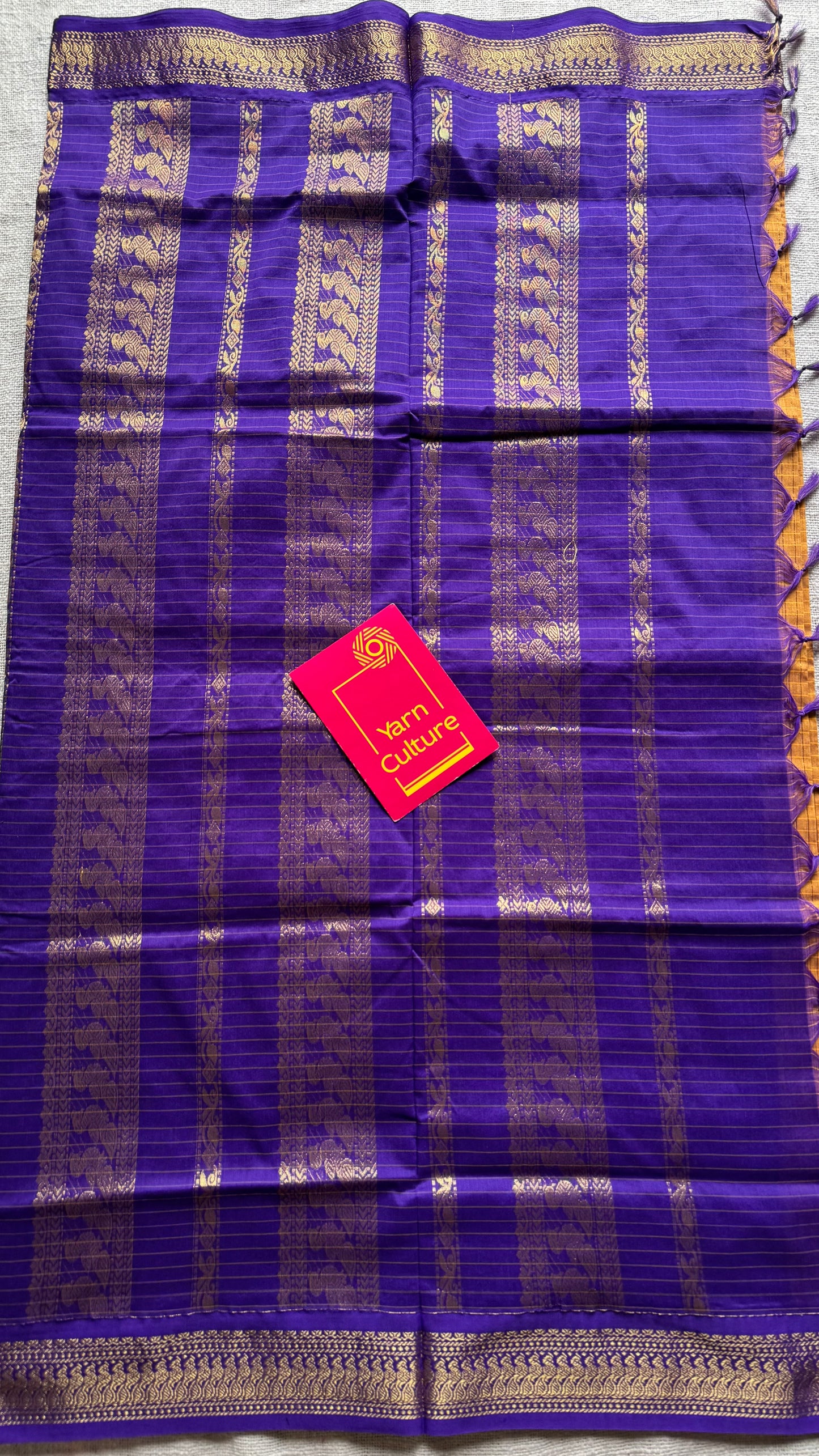 Yellow with purple, checks - cotton silk - YCCOTNSEKCS09