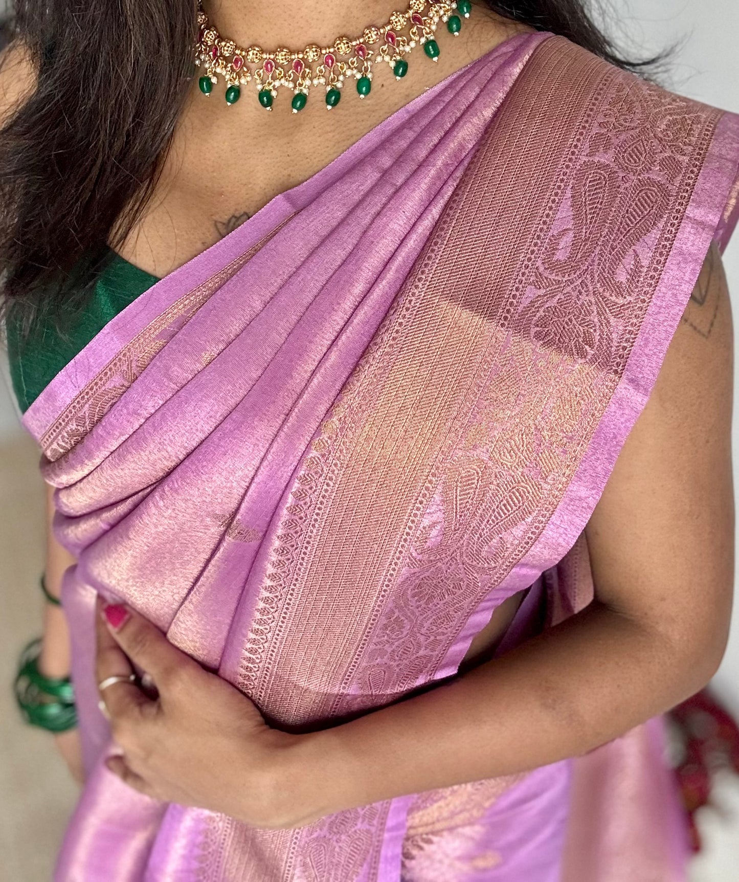 Lilac with gold dual tone, Banarasi semi-silk - YCDESE08
