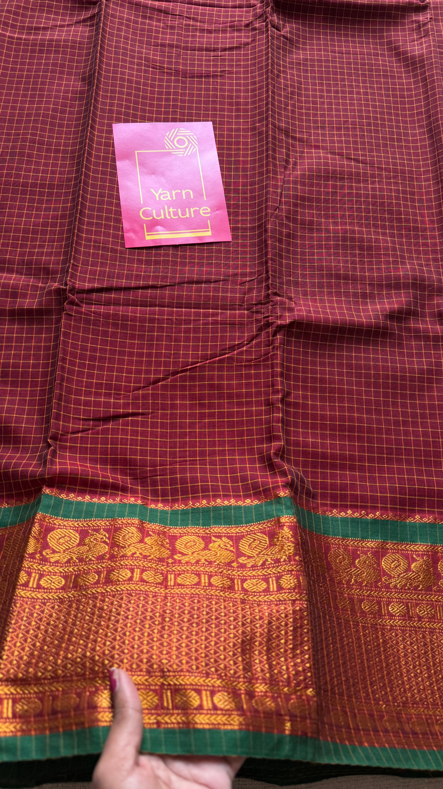 Maroon checks with zari border, premium narayanpet, soft cotton - YCWOTDOCNP06