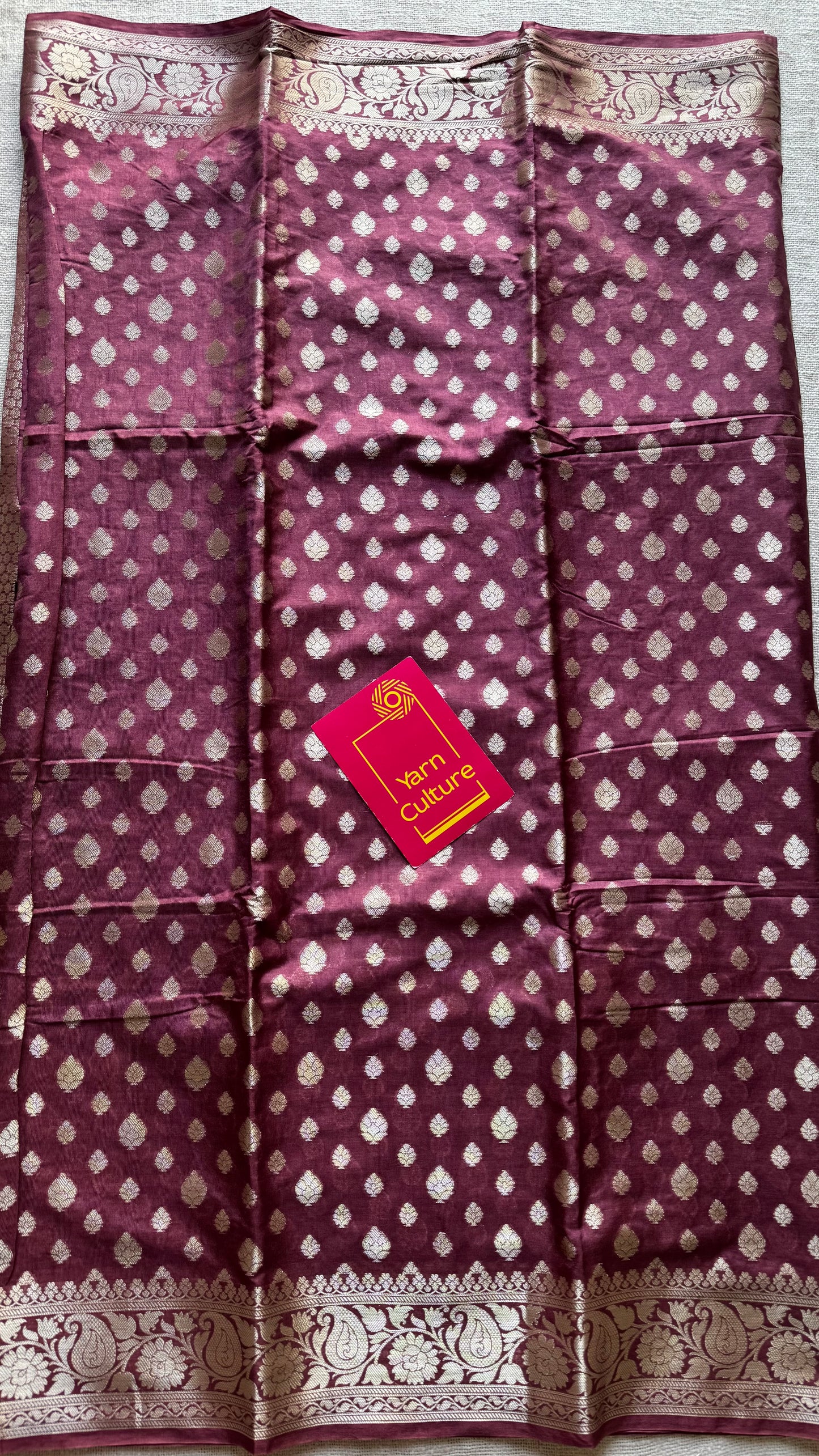 Dark mauve, silver buttas and zari, Banarasi semi-silk - YCDESE38