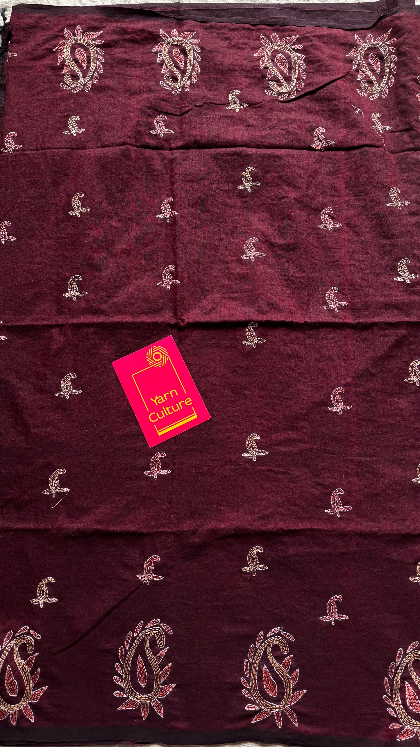 Aalta Gatha (আলতা গাথা) - Tale of Aalta, maroon kantha weave in soft khadi cotton - YCBCSEKC02