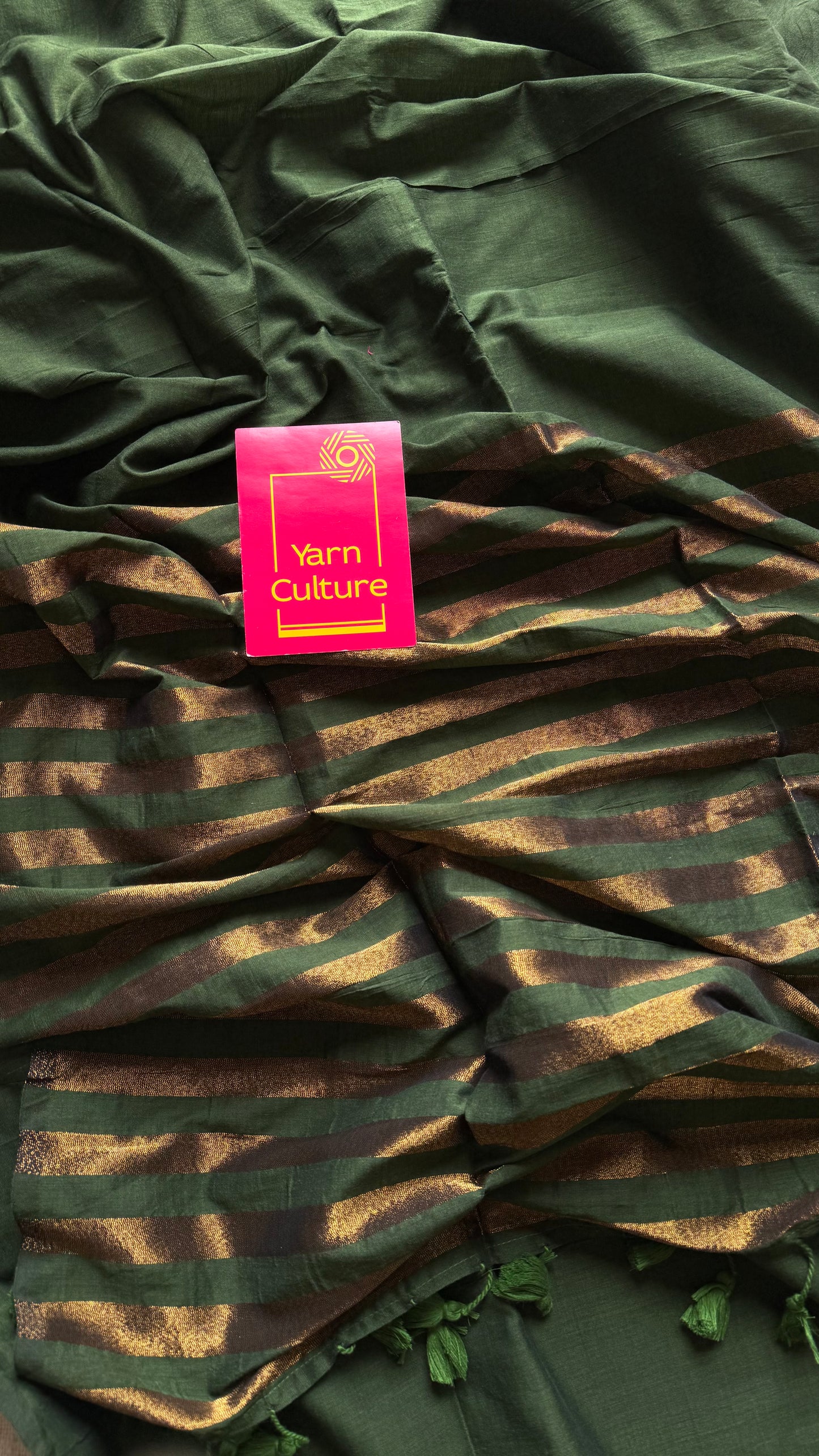 Green khadi with antique gold pallu - YCBCKZPSE02
