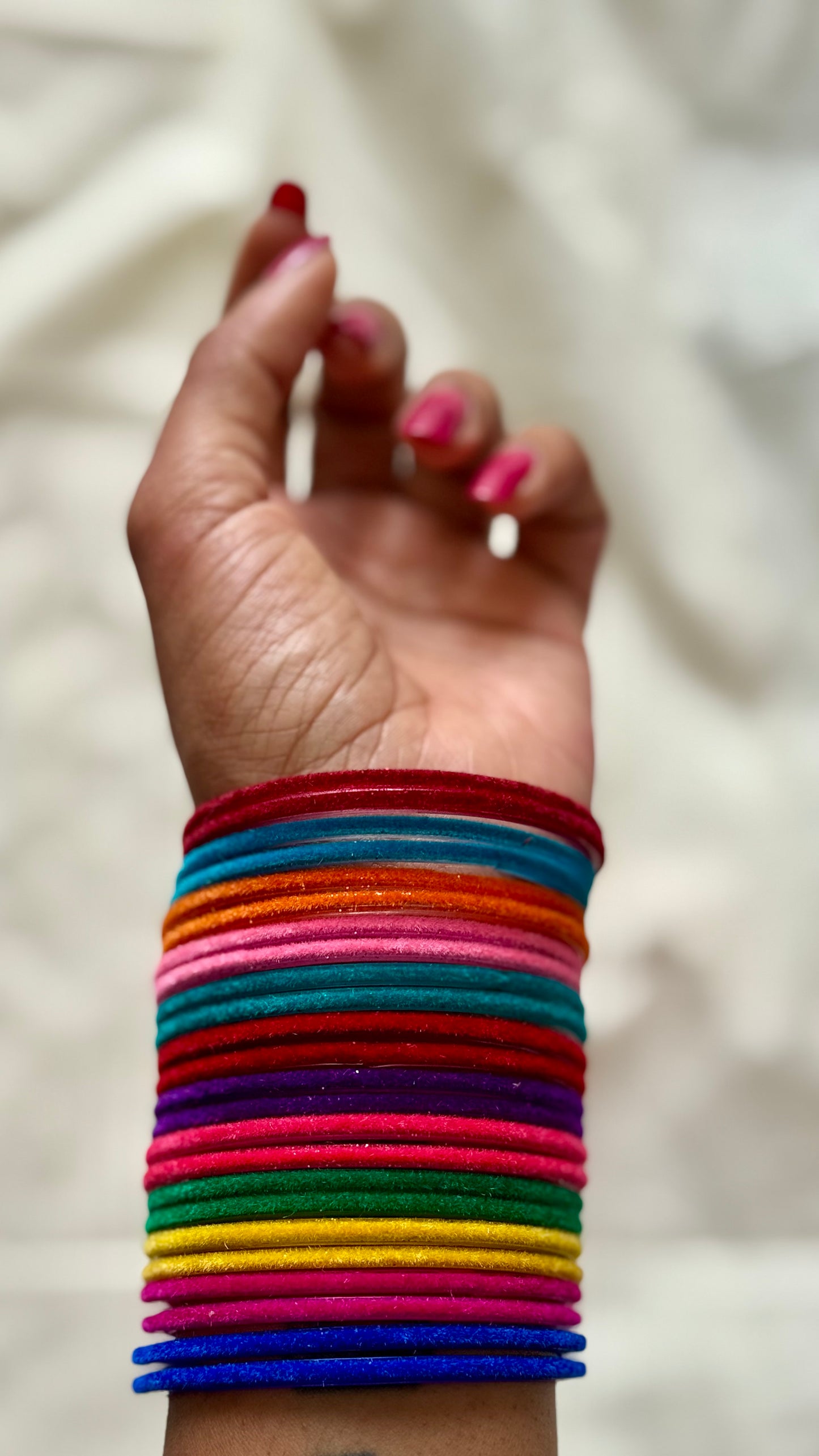 Velvet glass bangles, set of 12 colours, each comes as a set of 12 units, total 144 bangles in a set - YCBANGL341
