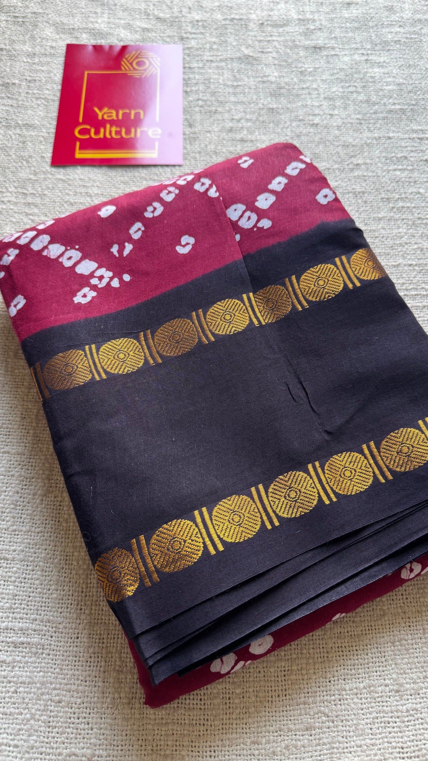 Maroon with black printed sungudi, madurai cotton - YCCOTNSUDE101