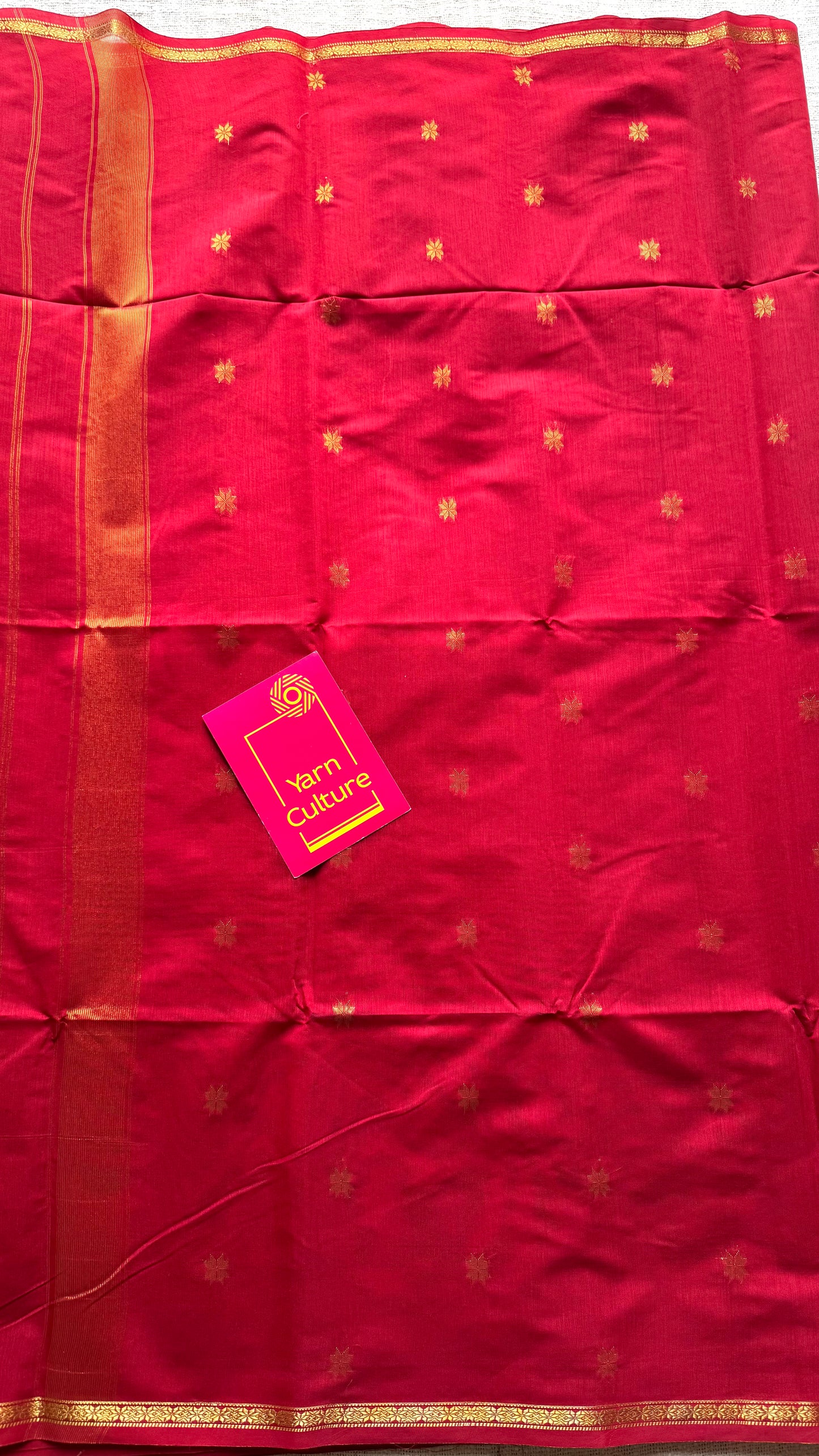 Red, gold buttas, semi maheshwari cotton silk - YCCOTNFEJUSM07