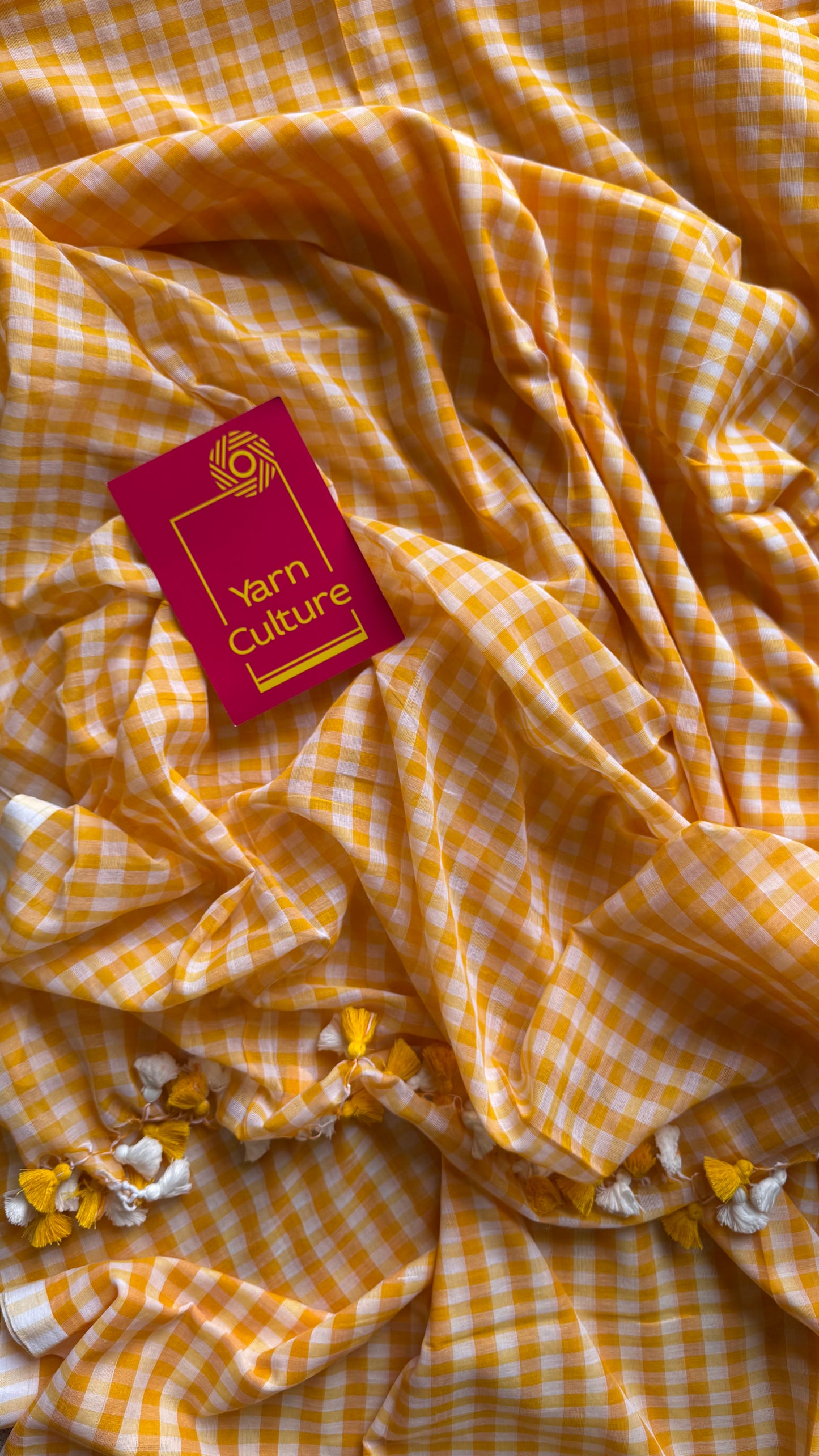 Orange and white checkered mul cotton saree - YCBCMCFE221