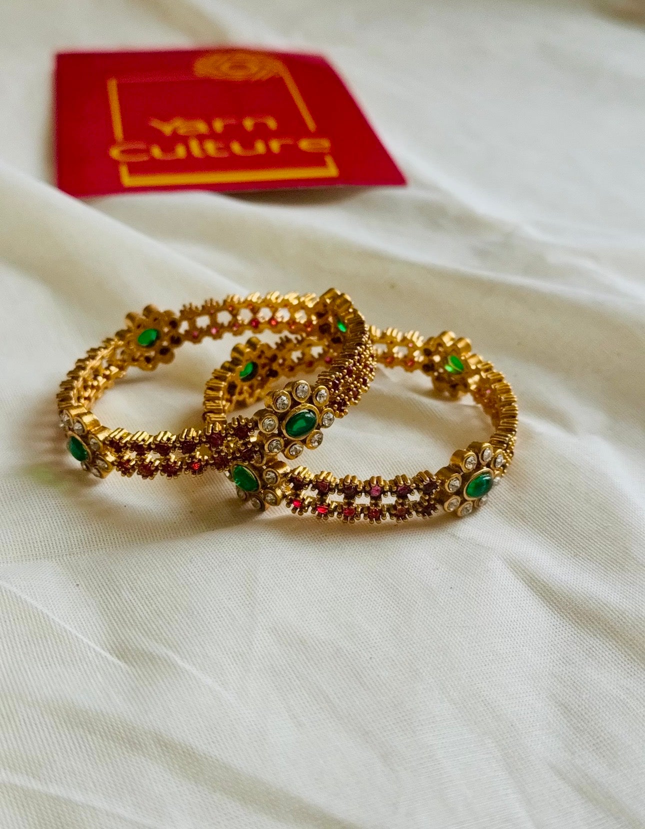 Floral ruby and green stone bangles, set of 2, size 2.6 - YCGPBA817