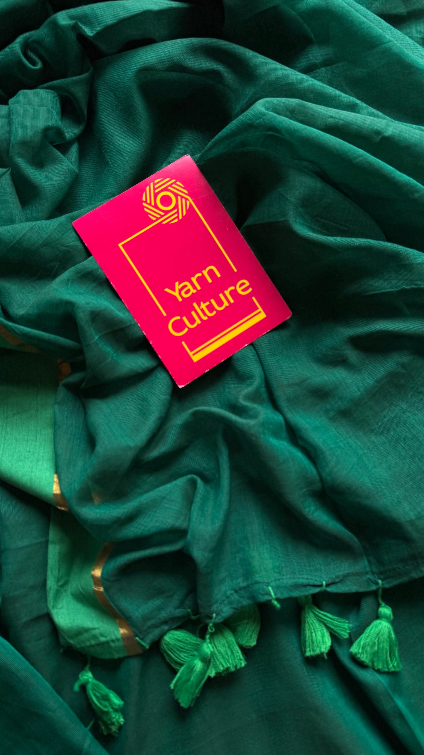 Dark green with light green contrast border, gold zari line - YCBCMCLSE09