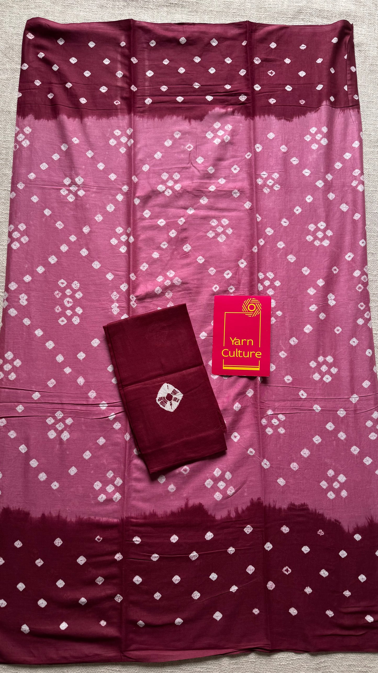 Pink with maroon Sungudi/Bandhani, soft cotton - YCCOTNSEMS79