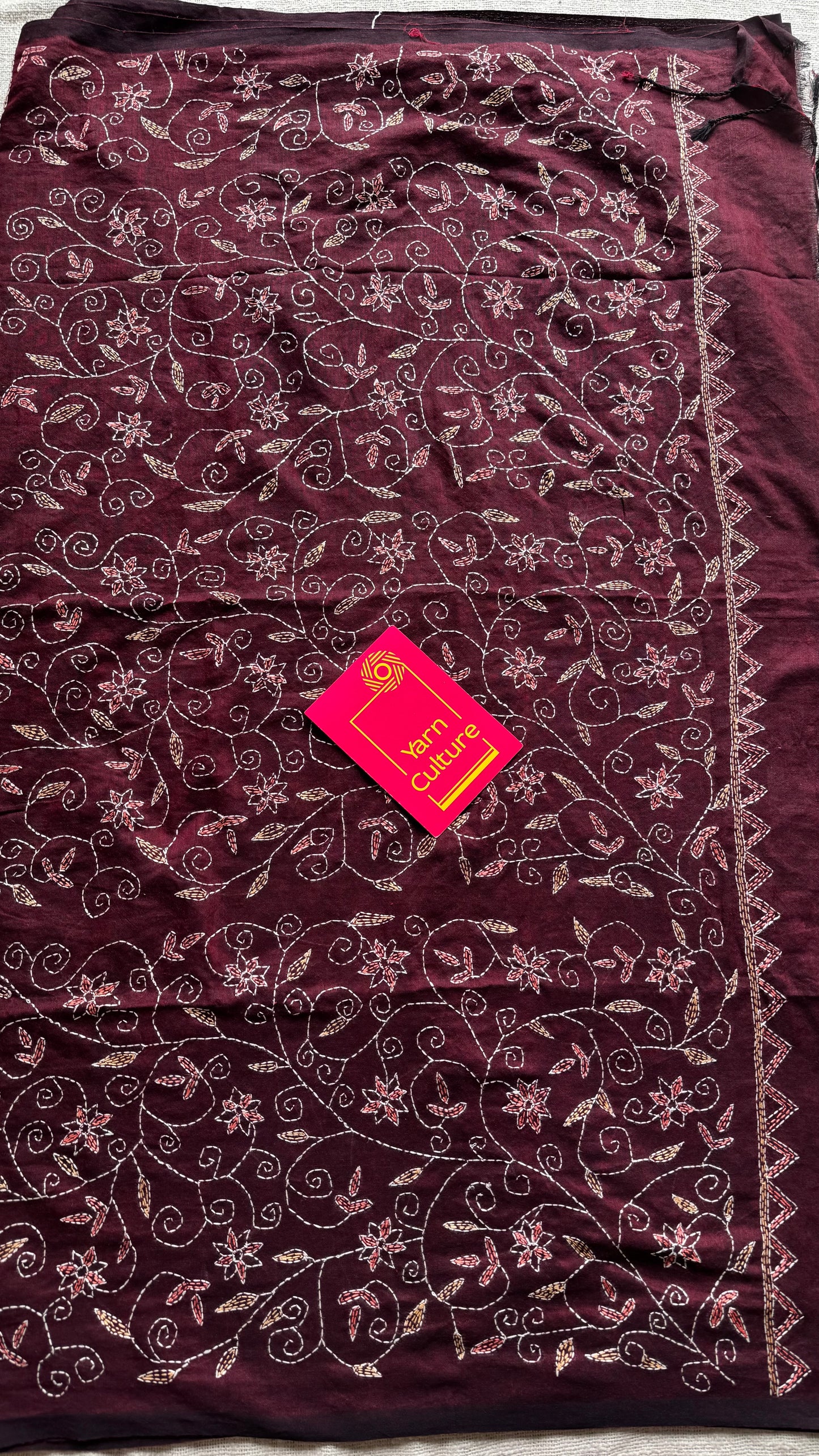 Aalta Gatha (আলতা গাথা) - Tale of Aalta, maroon kantha weave in soft khadi cotton - YCBCSEKC02