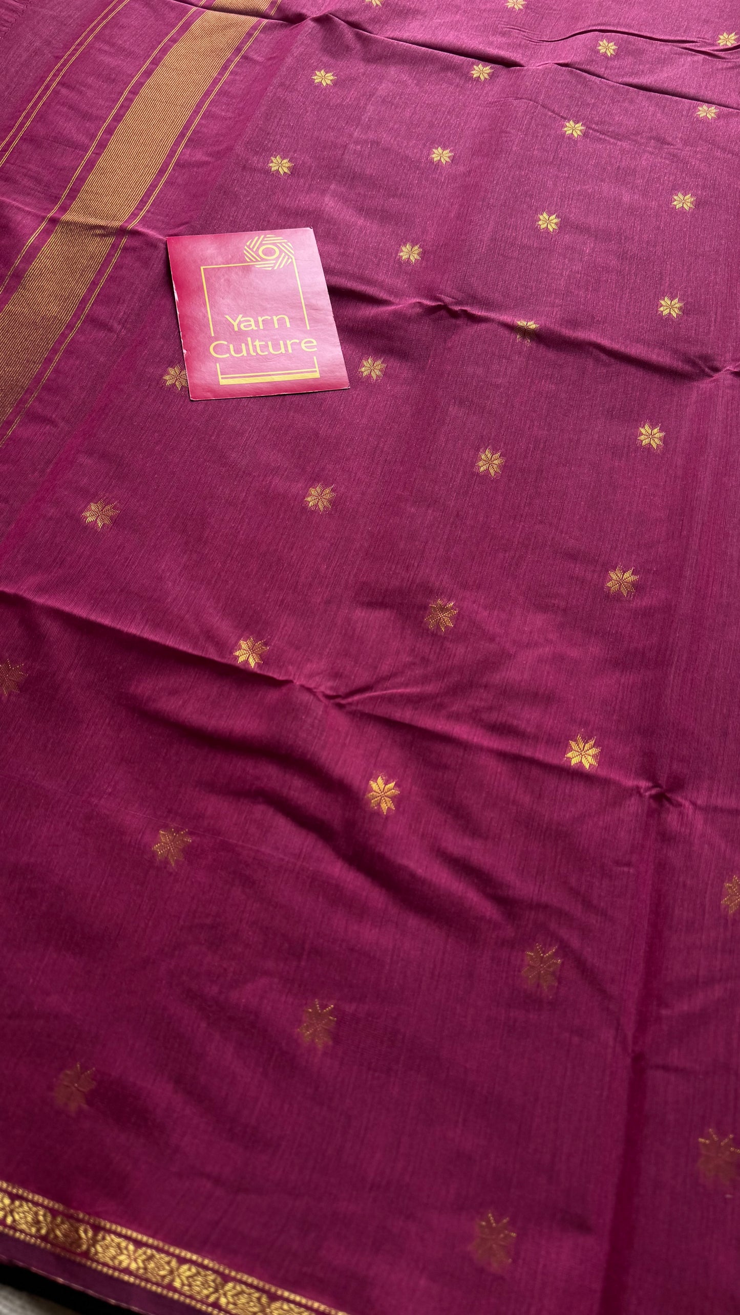 Purple with dark pink, gold buttas, semi maheshwari cotton silk - YCCOTNFEJUSM03