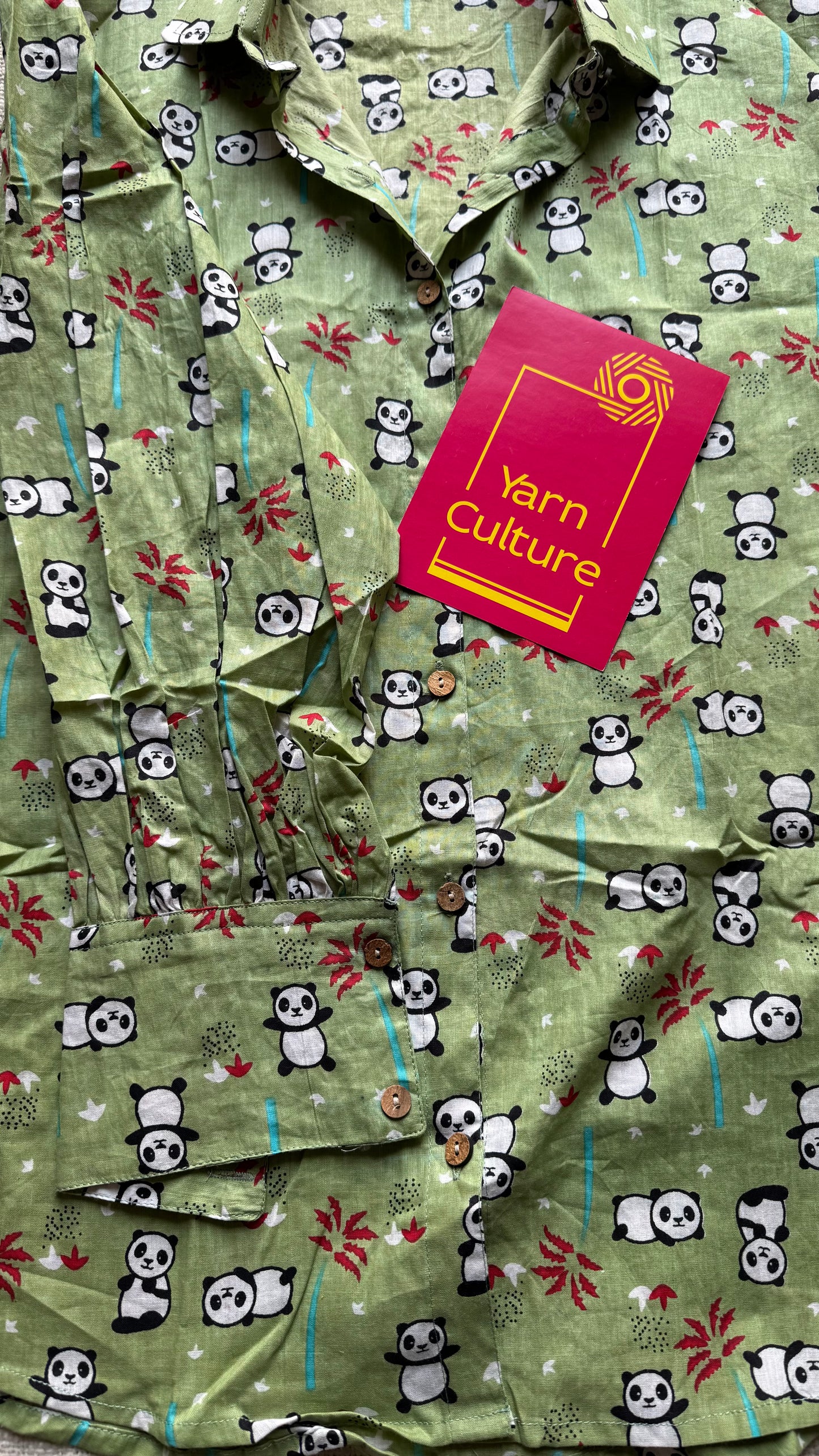Minty Mischief - blockprinted cotton stitched shirt, collared neck, full sleeves - YCSEBPSJA186