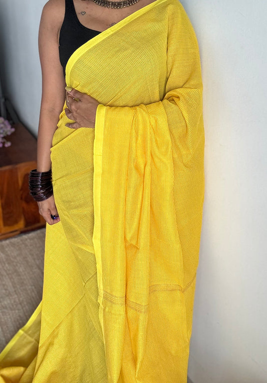 Yellow, gold zari stripes, soft cotton - YCBCSKZS09