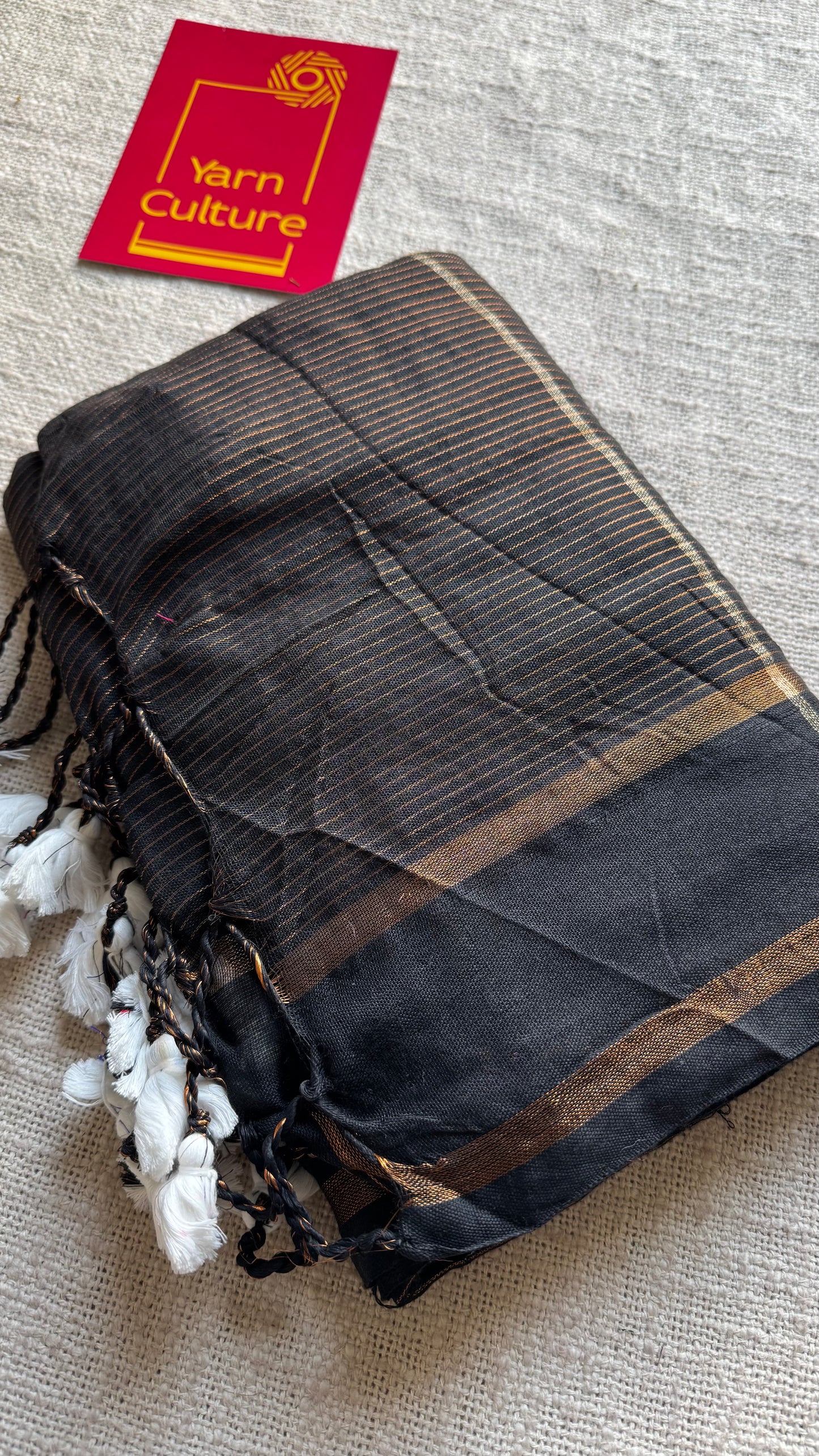 Black, gap border, copper zari stripes, soft cotton - YCBCKCZDE118