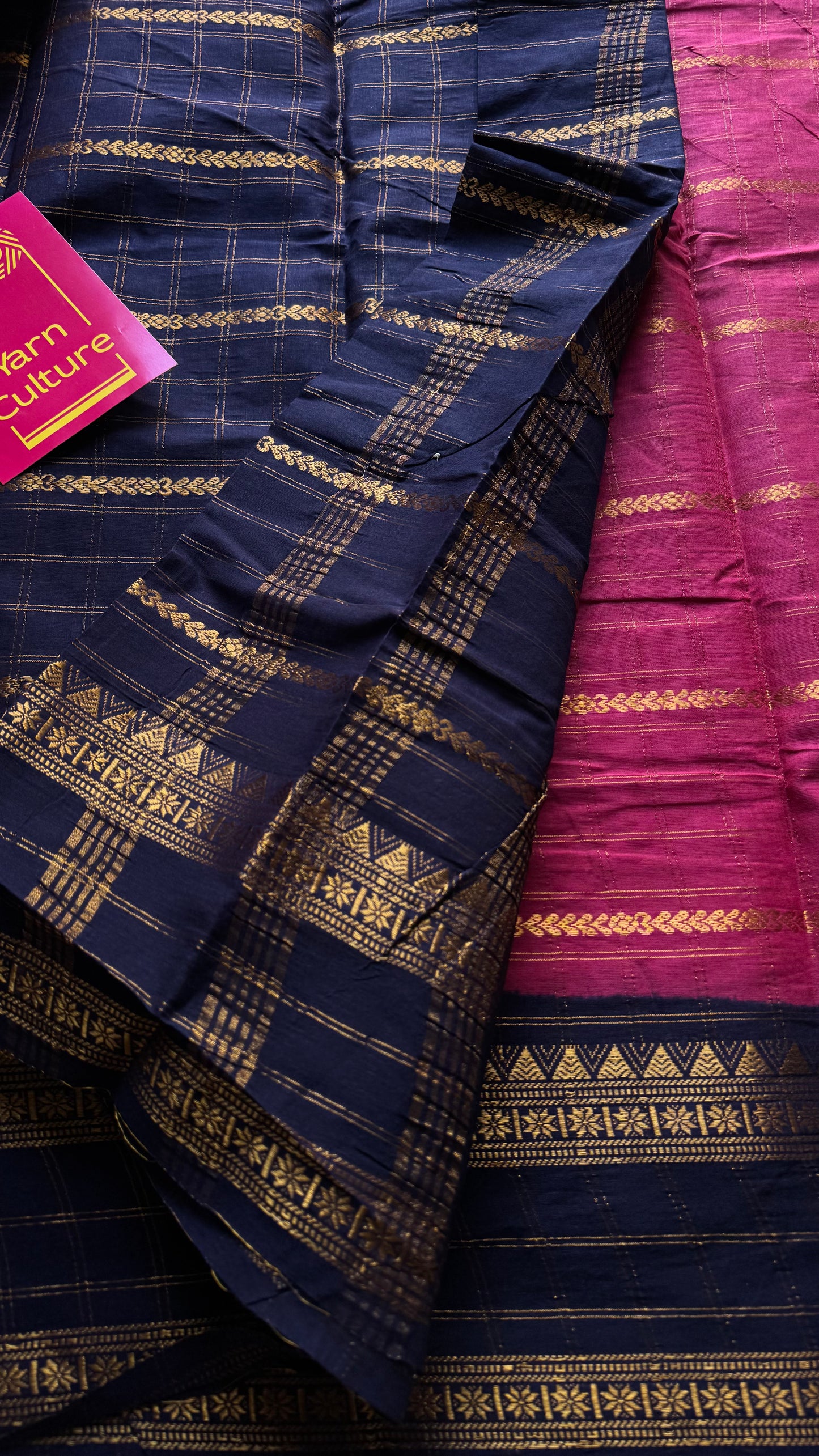 Pinkish red with dark blue, Adayar checks with velthaari pattern, madurai cotton - YCCOTNOCSC05
