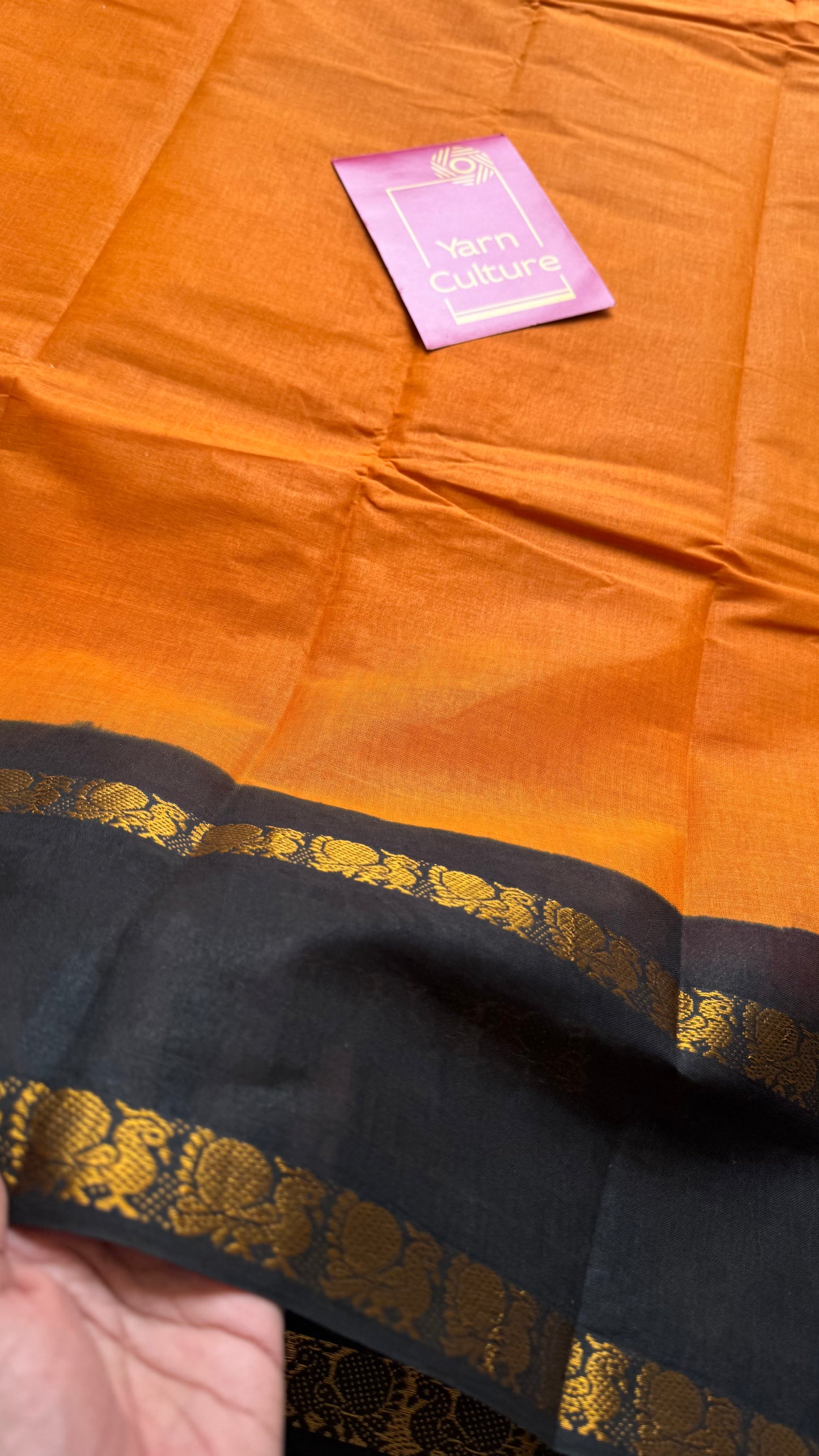 Fanta orange and black, rettaipettu peacock double border, madurai soft cotton - YCCOTNJULRS01