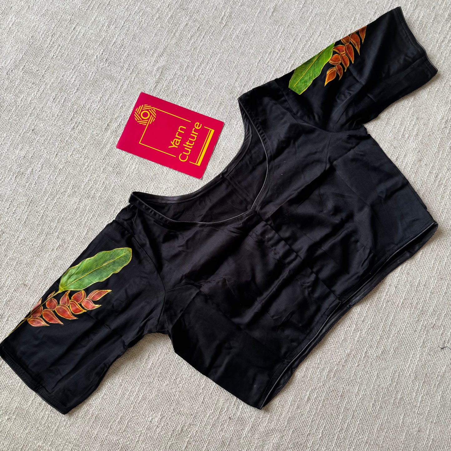 Black with painted backside, cotton silk, size 36 (alterable from 34-40), readymade blouse - YCBLAU03