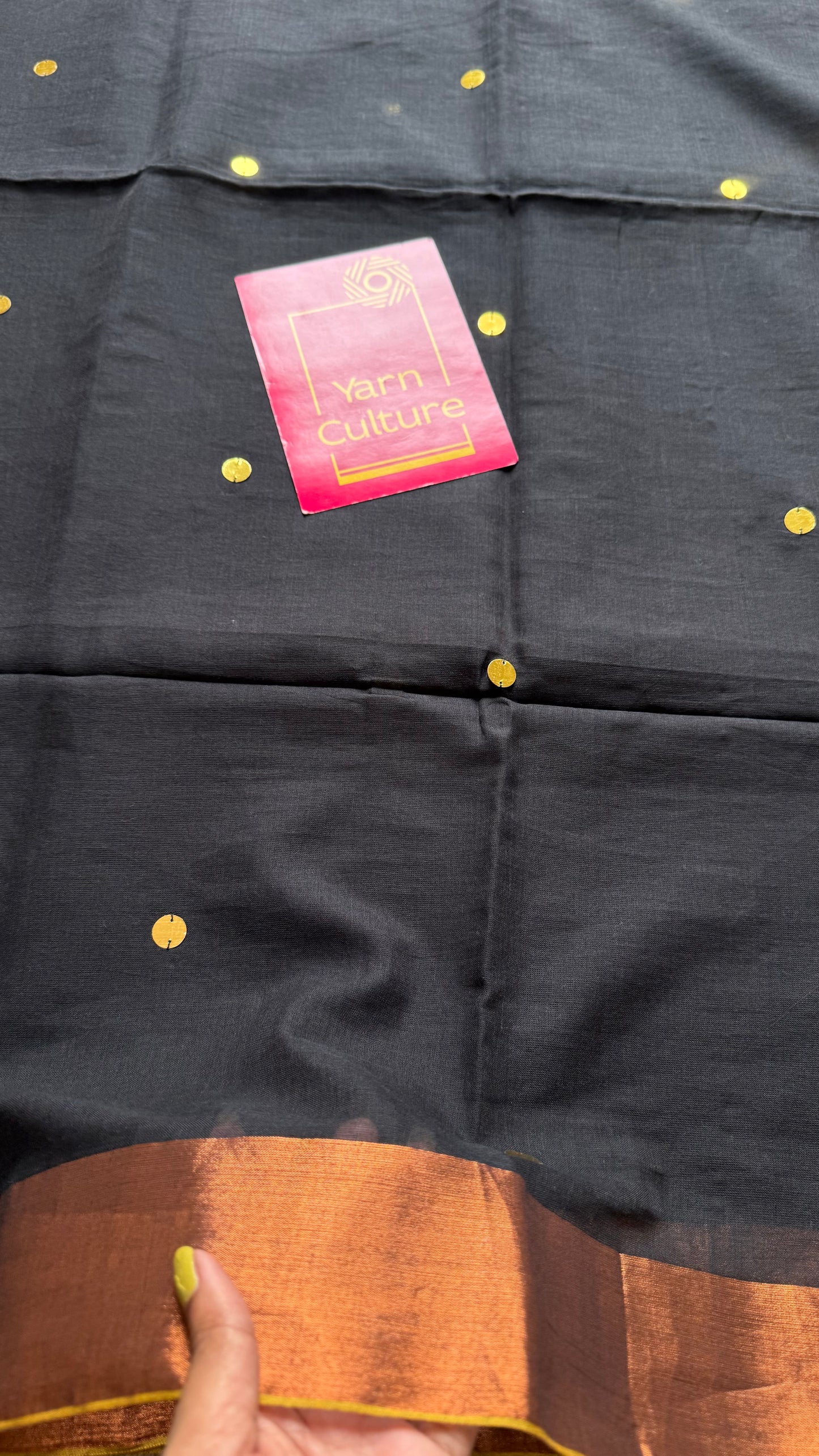 Black mul with gini sequins and copper zari border - YCBCMCLSE06