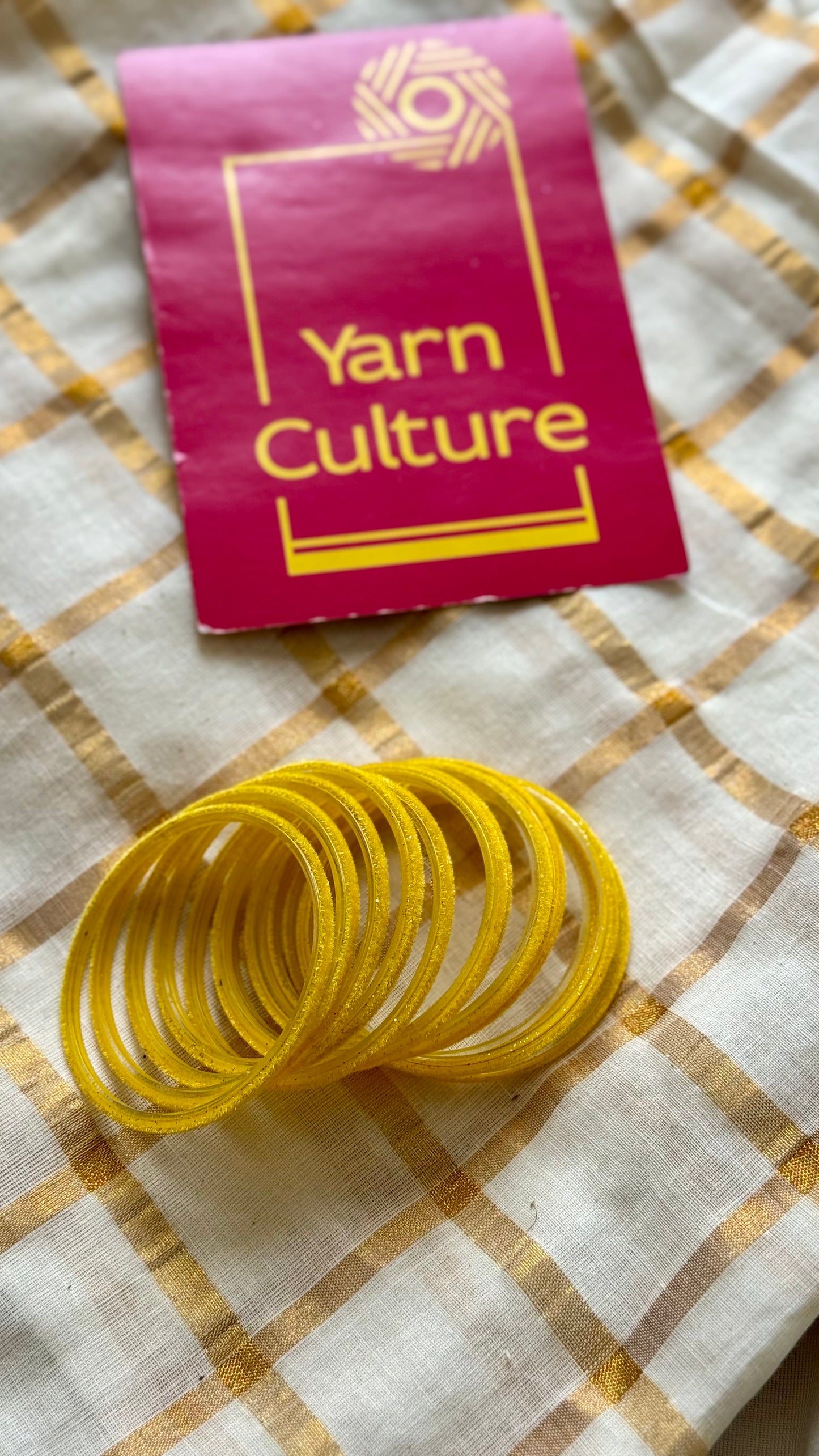 Yellow velvet glass bangles, set of 12 - YCBANGL373