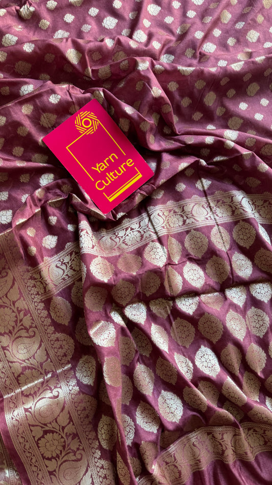 Dark mauve, silver buttas and zari, Banarasi semi-silk - YCDESE38