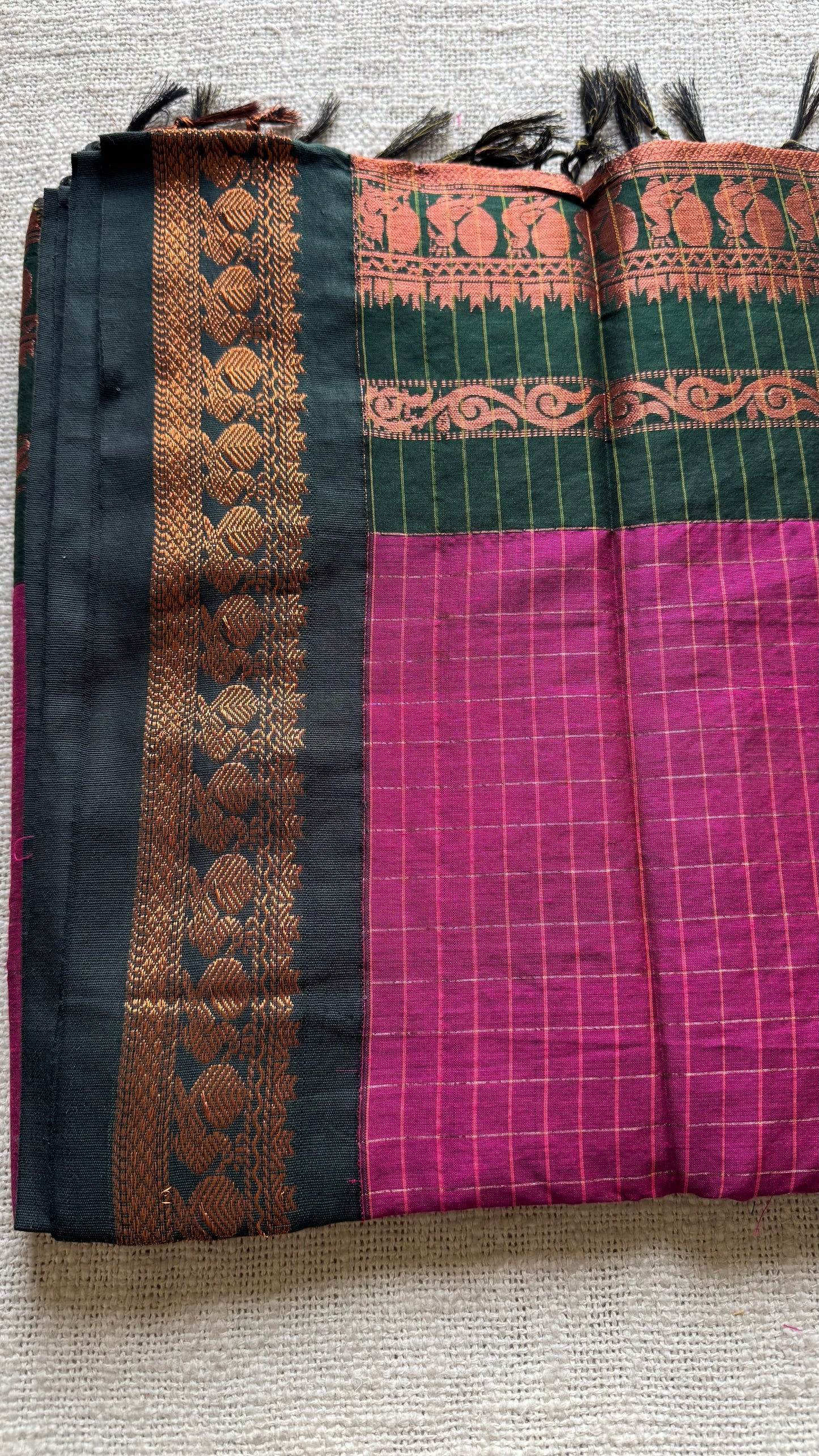 Dark pink with dark green, checks - cotton silk - YCCOTNOCKCS9