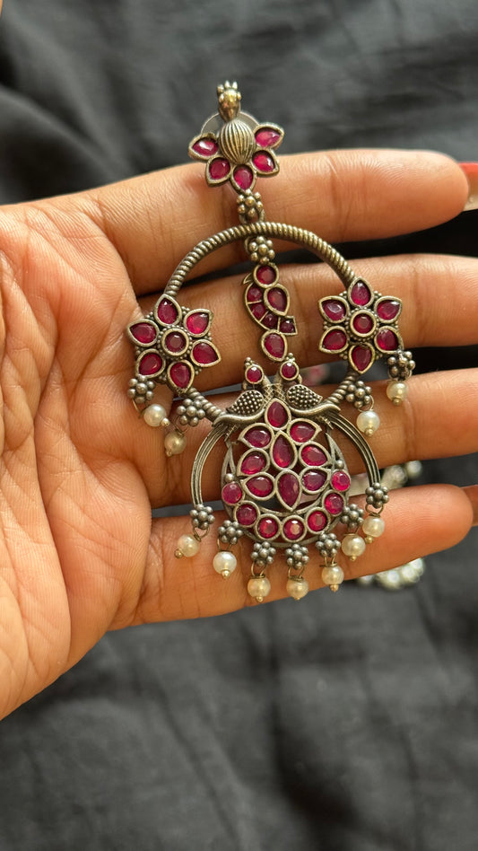 Peacock dangler earring with ruby stones - YCOSED595
