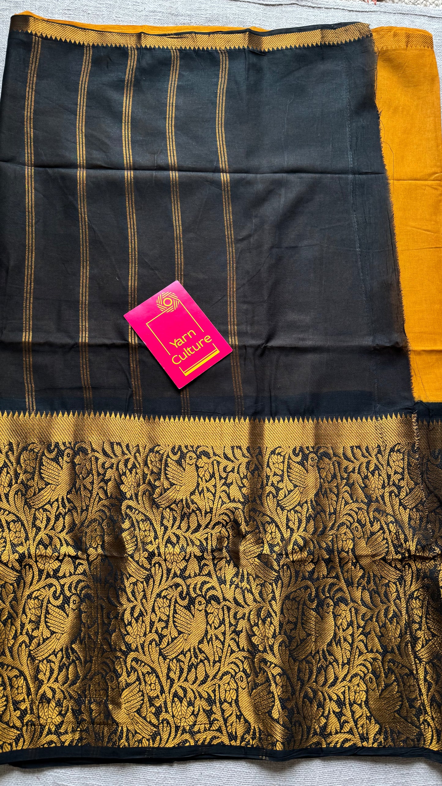 Yellow with black vanasringaram long border - madurai soft cotton - YCCOTNSEMS72