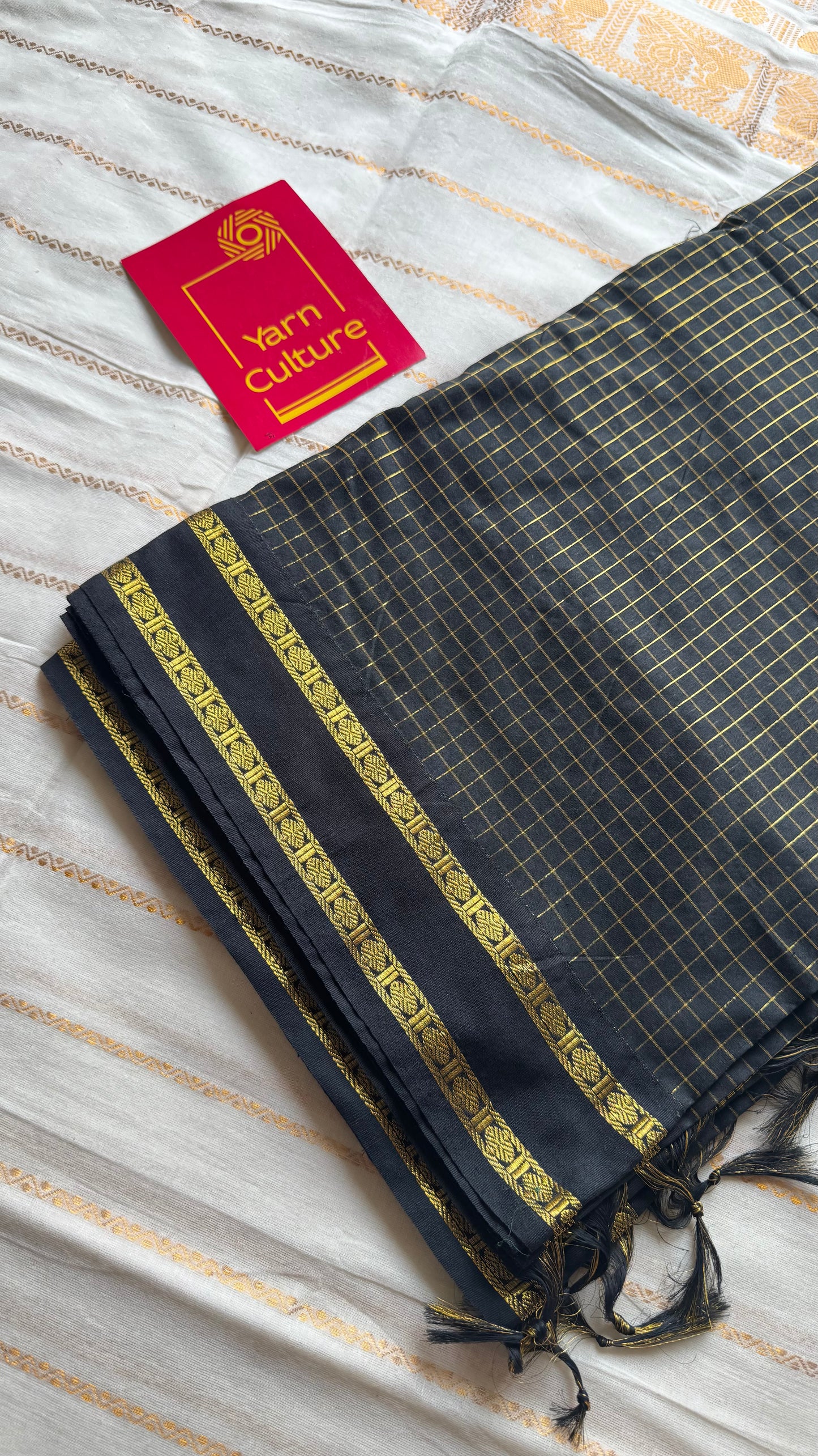 Black, arani zari checks saree, cotton silk - YCCOTNAUG16