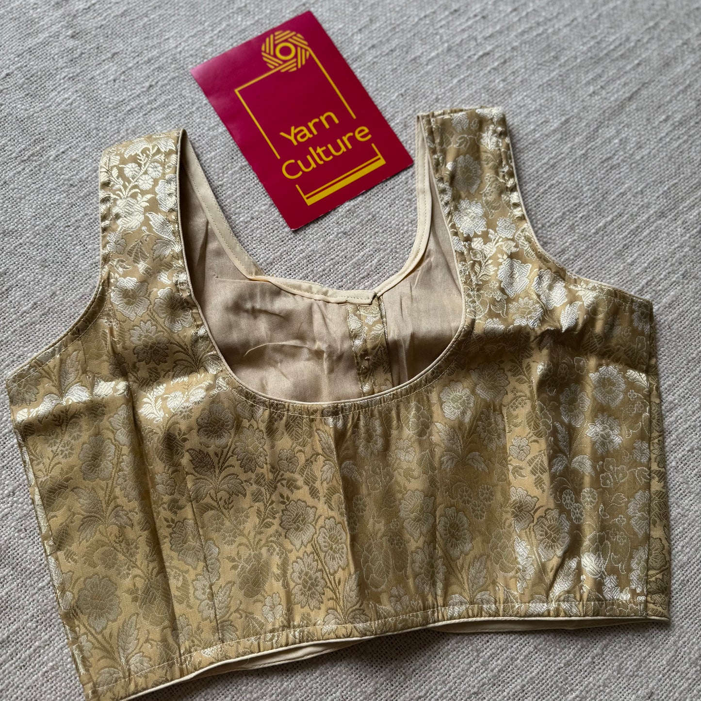 Sleeveless, gold brocade, size 36 (alterable from 34-40), readymade blouse - YCBLAU05