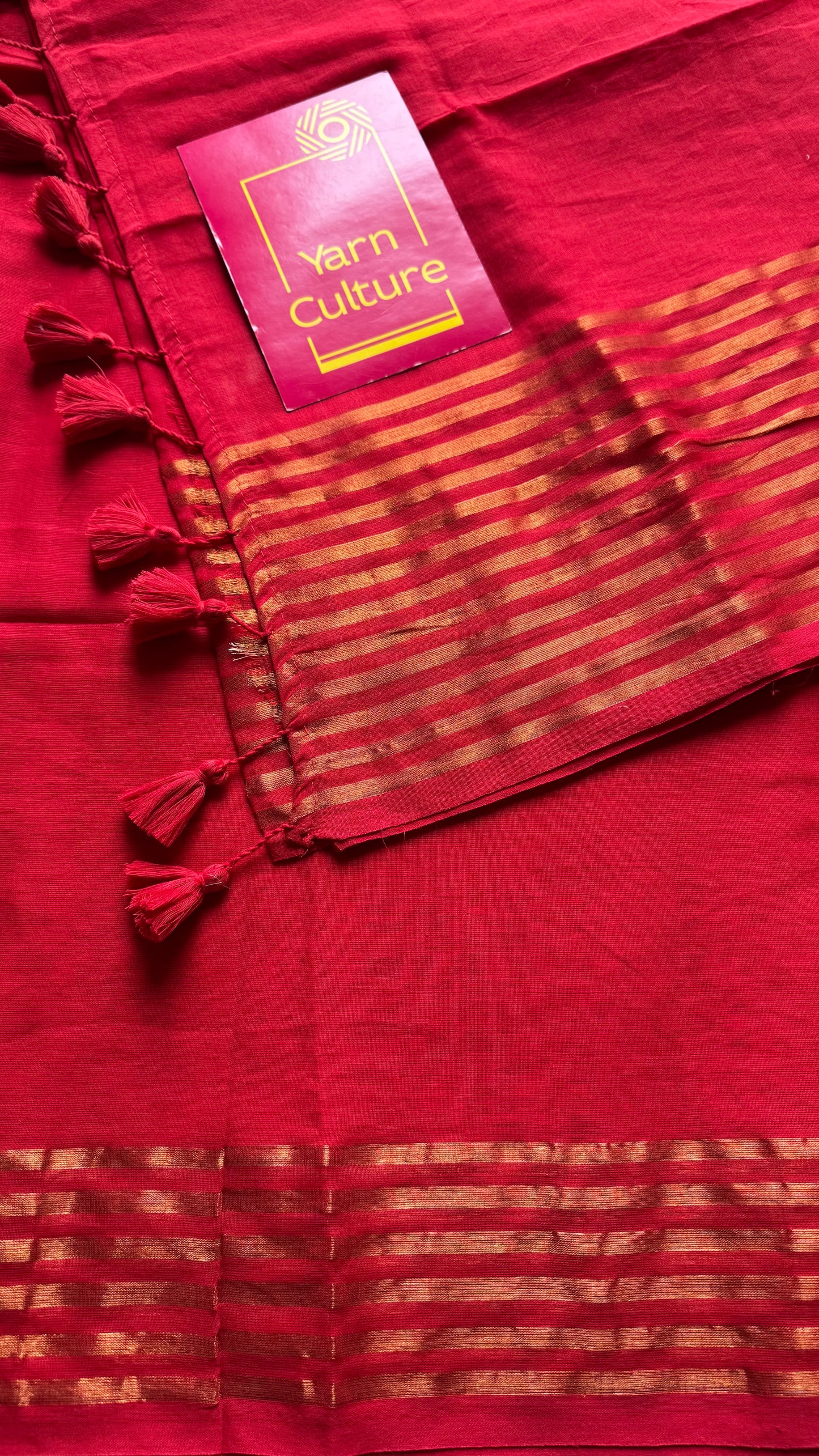 Red with antique gold stripes, mul cotton - YCBCJULMS09