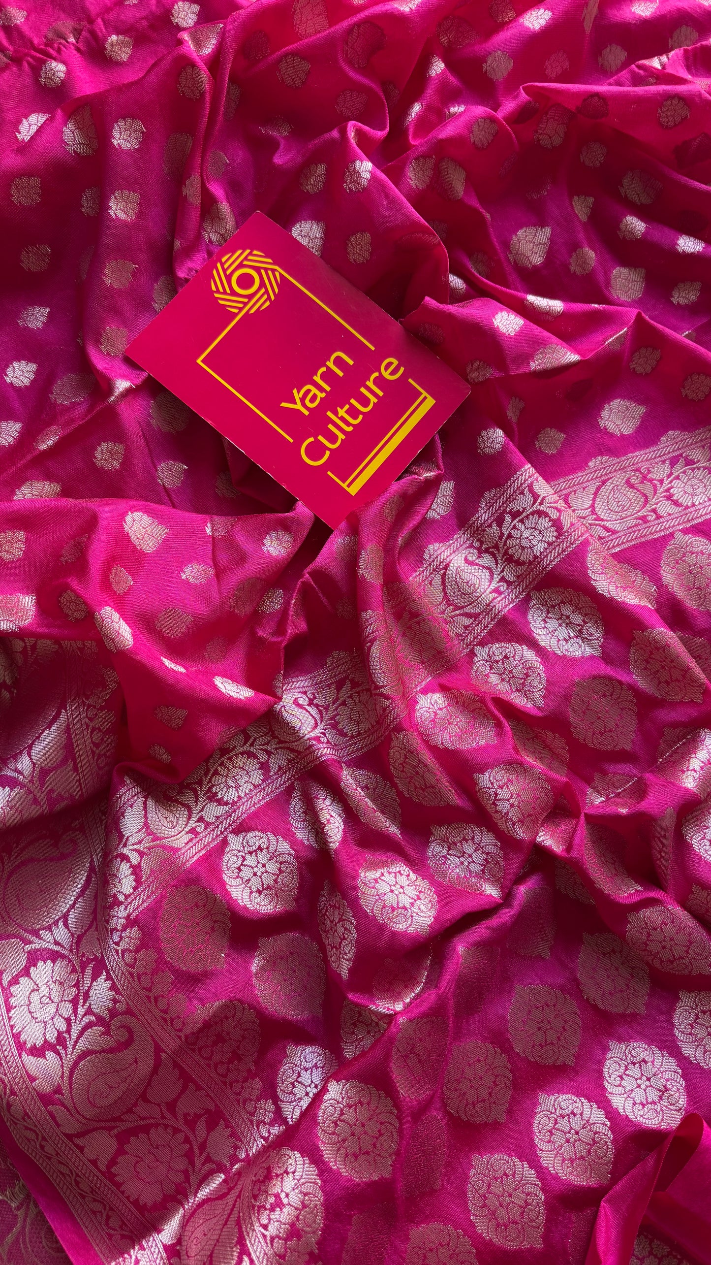 Hot pink, silver buttas and zari, Banarasi semi-silk - YCDESE42
