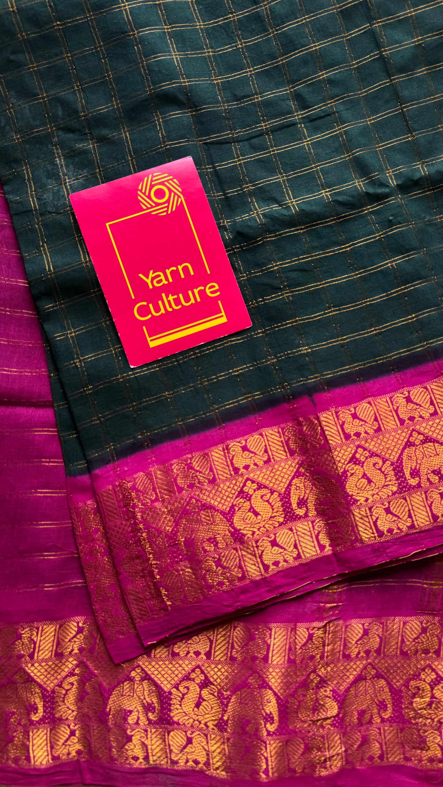 Dark green with magenta checks, kattuchayam dyed, madurai cotton - YCCOTNSEMS92