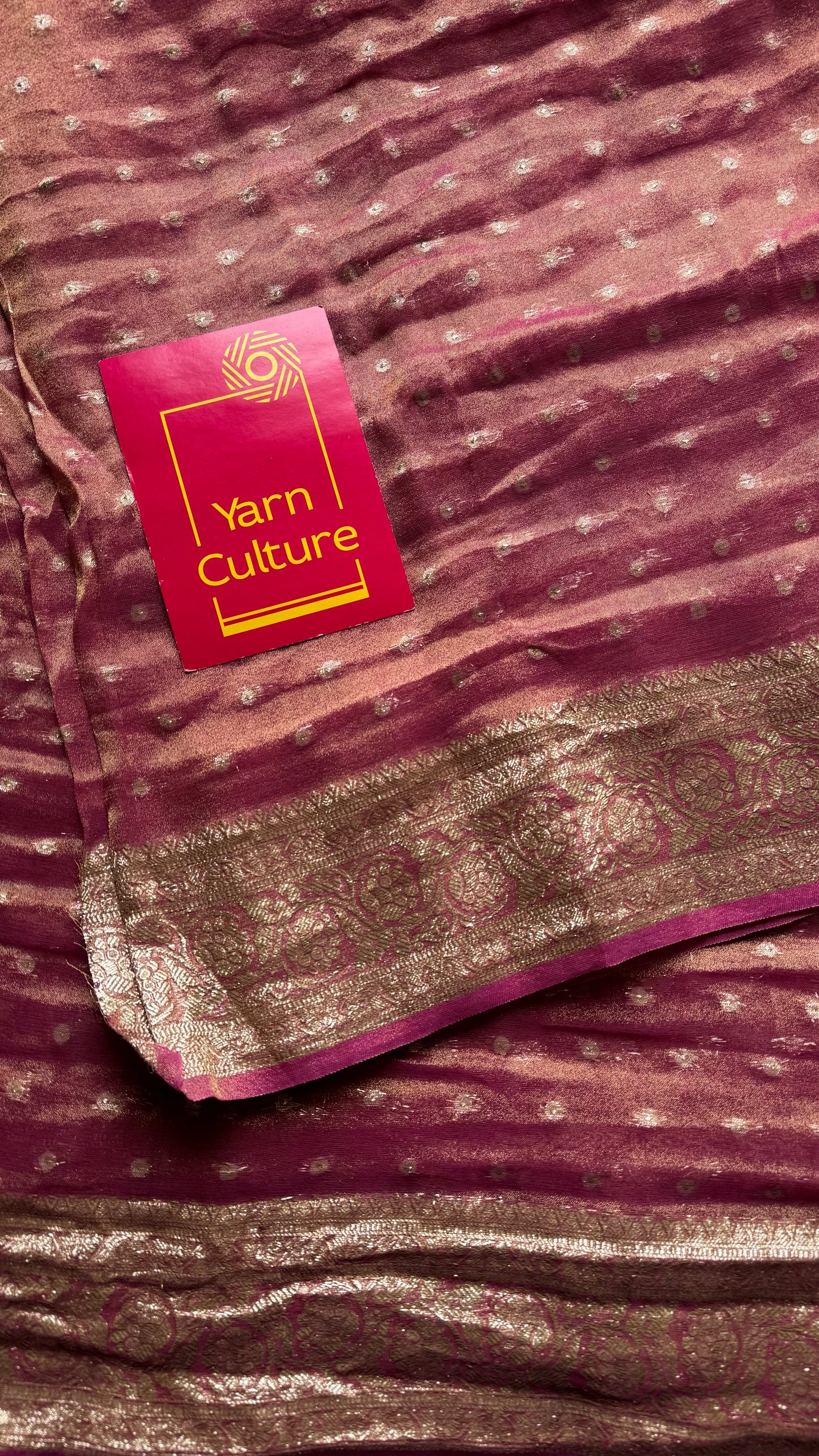 Magenta pink with gold double tone, soft crushed tissue, thread zari - YCDOSFEJUTB01