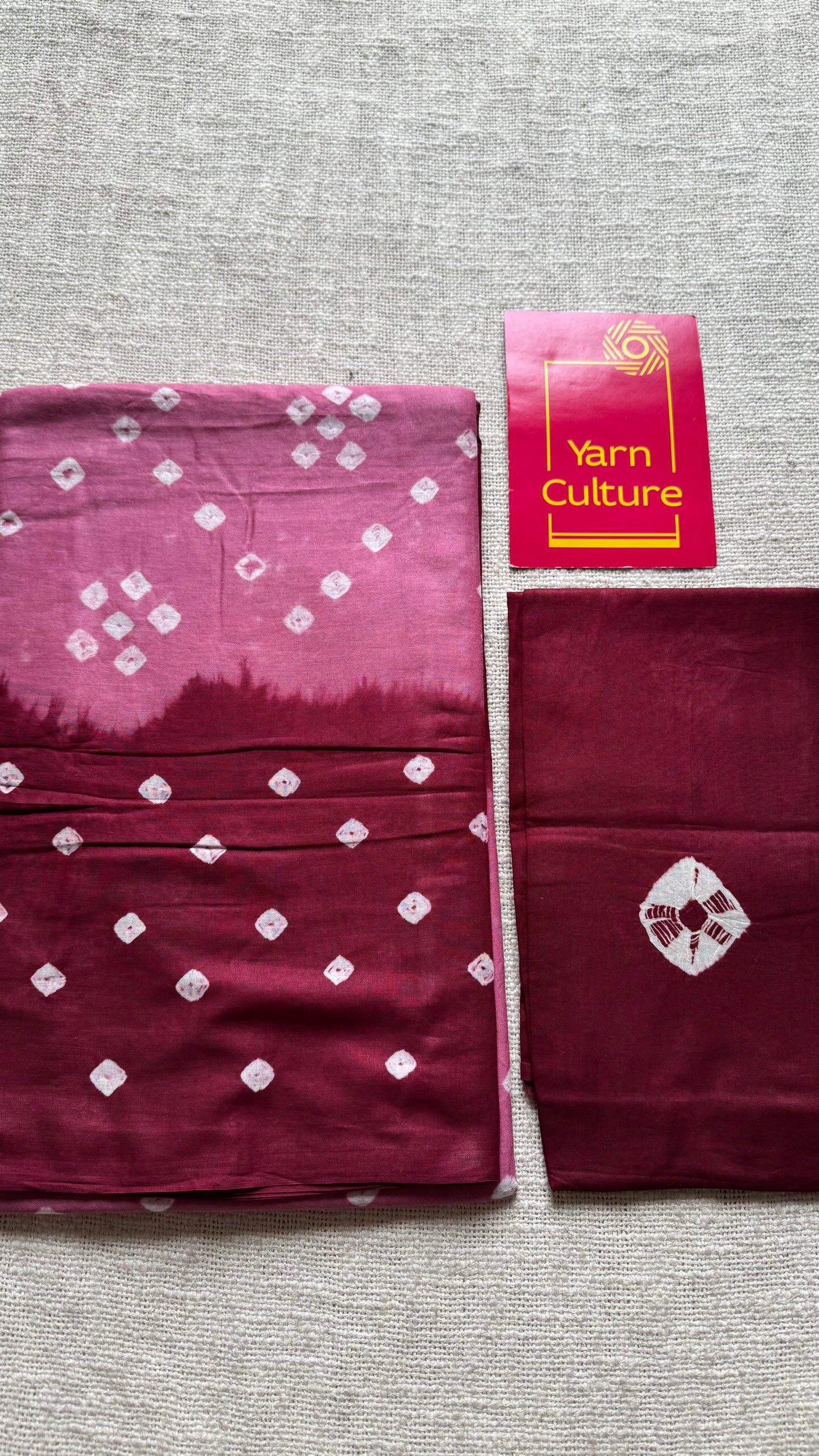 Pink with maroon Sungudi/Bandhani, soft cotton - YCCOTNSEMS79